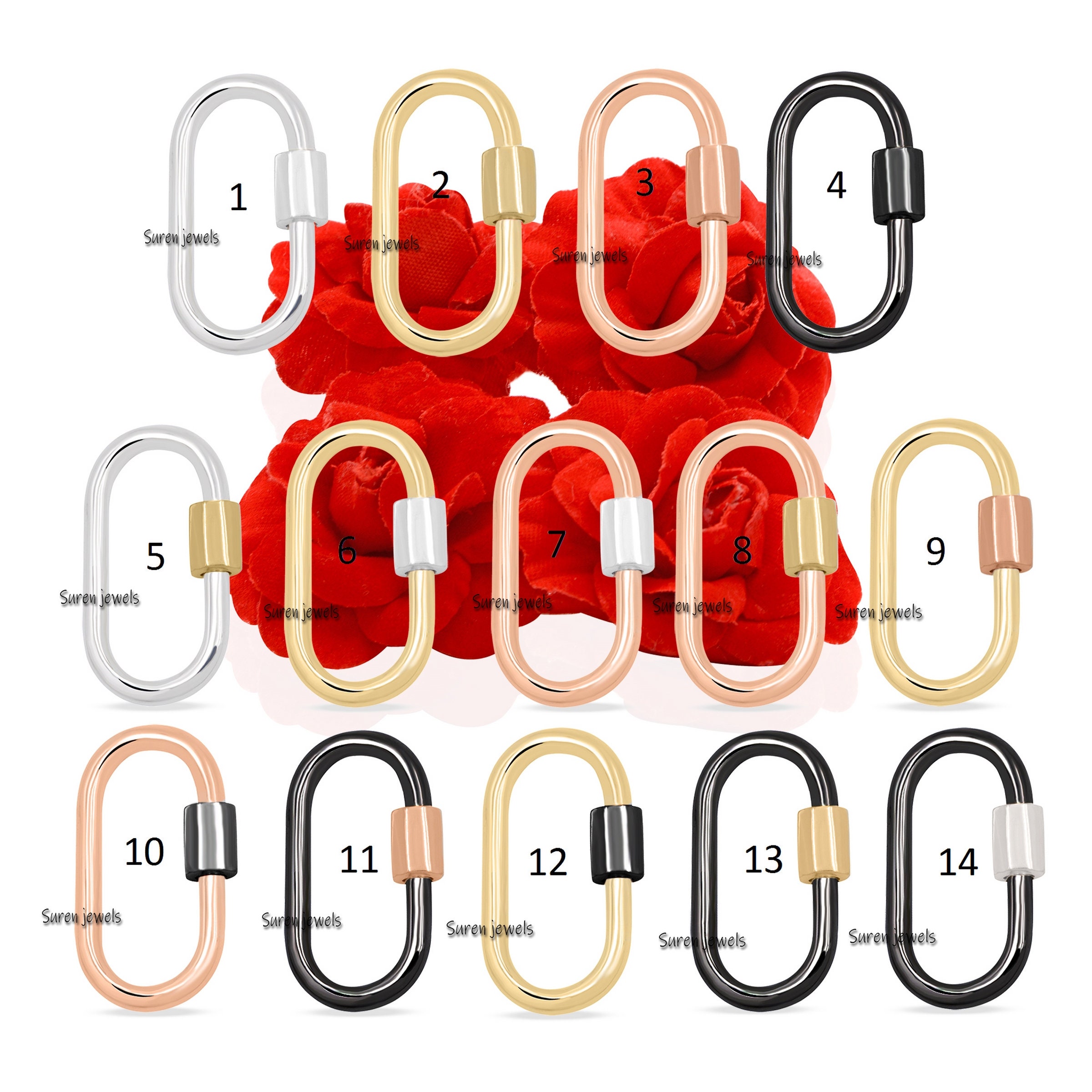 925 Sterling Silver Mini Carabiner Lock: 20MM Multicolor Jewelry - Suren Jewels | SKU: SJC130-SLNSYG
