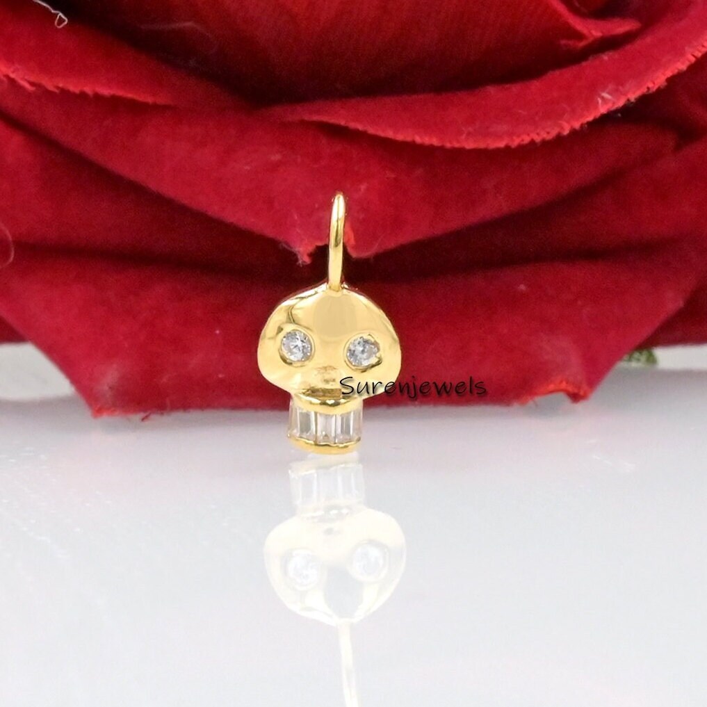 14k Gold Skull Pendant with Gemstone Eyes & Topaz Teeth - View 4 - Suren Jewels | SKU: SJP2562
