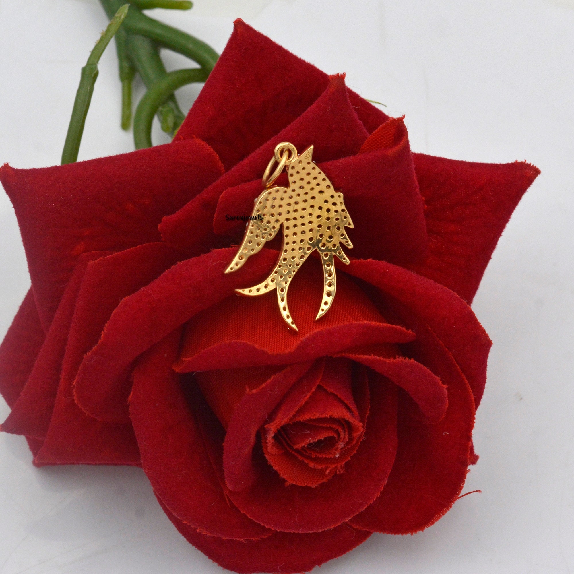 14k Gold Diamond Flying Swallow Bird Charm Pendant - View 5 - Suren Jewels | SKU: SJP900-14KYGCZ