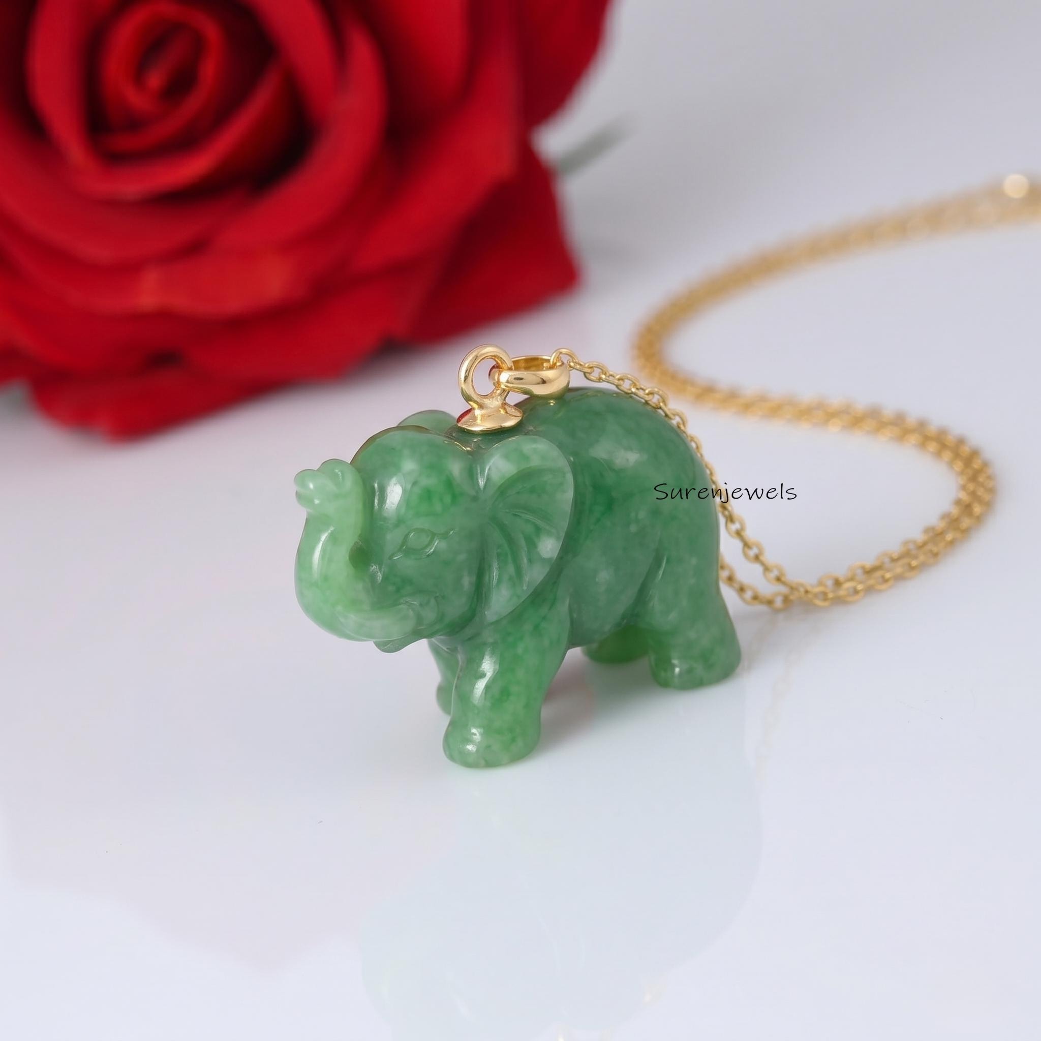 14k Gold Gemstone Elephant Pendant, Carved Elephant Charm Pendant, Druzy Elephant Charm, Deaigner Elephant Pendant, Elephant