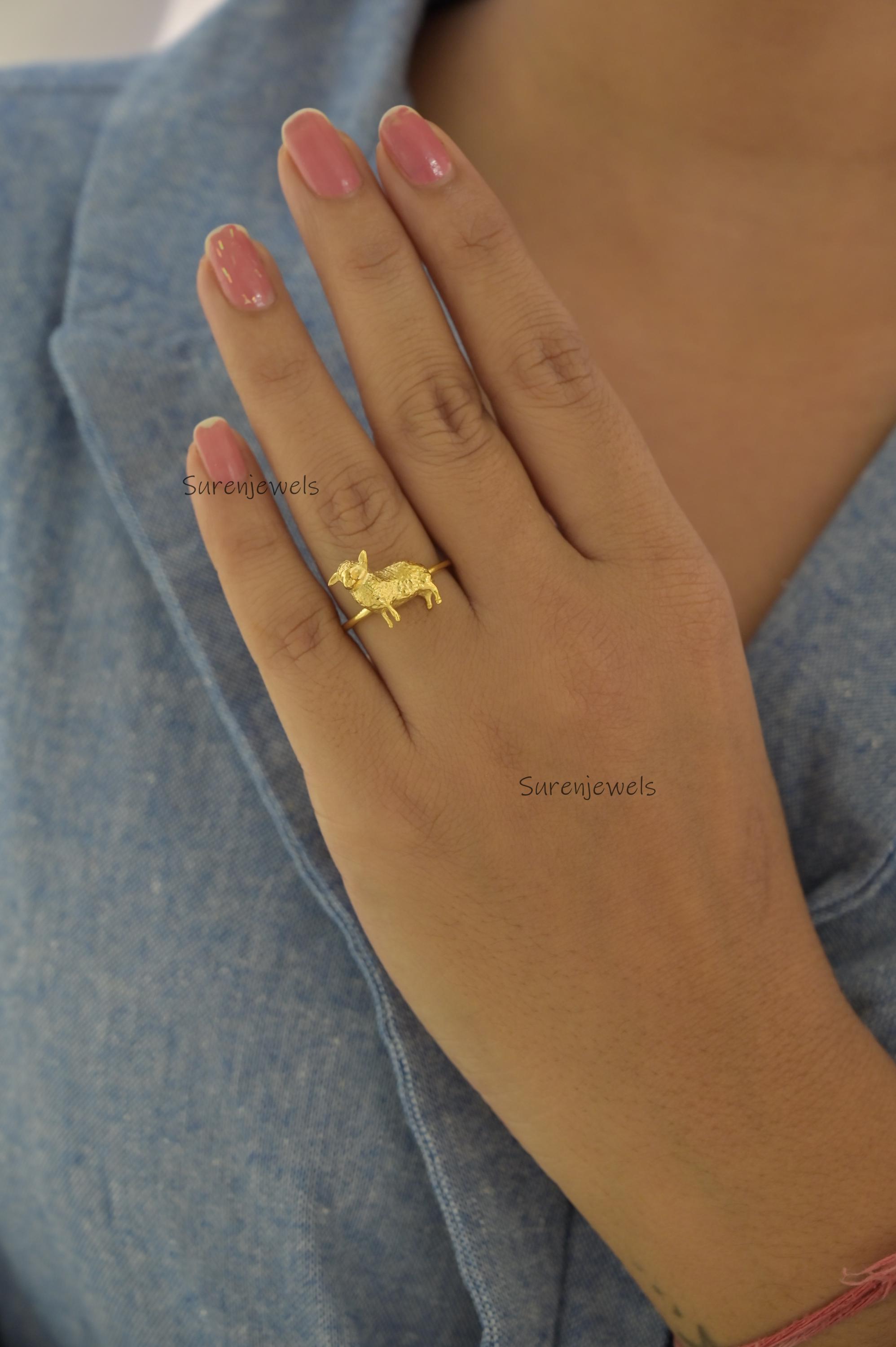 14k Gold Sheep Ring: Dainty Animal Jewelry - View 6 - Suren Jewels | SKU: SJR2934-SLYG-US-6