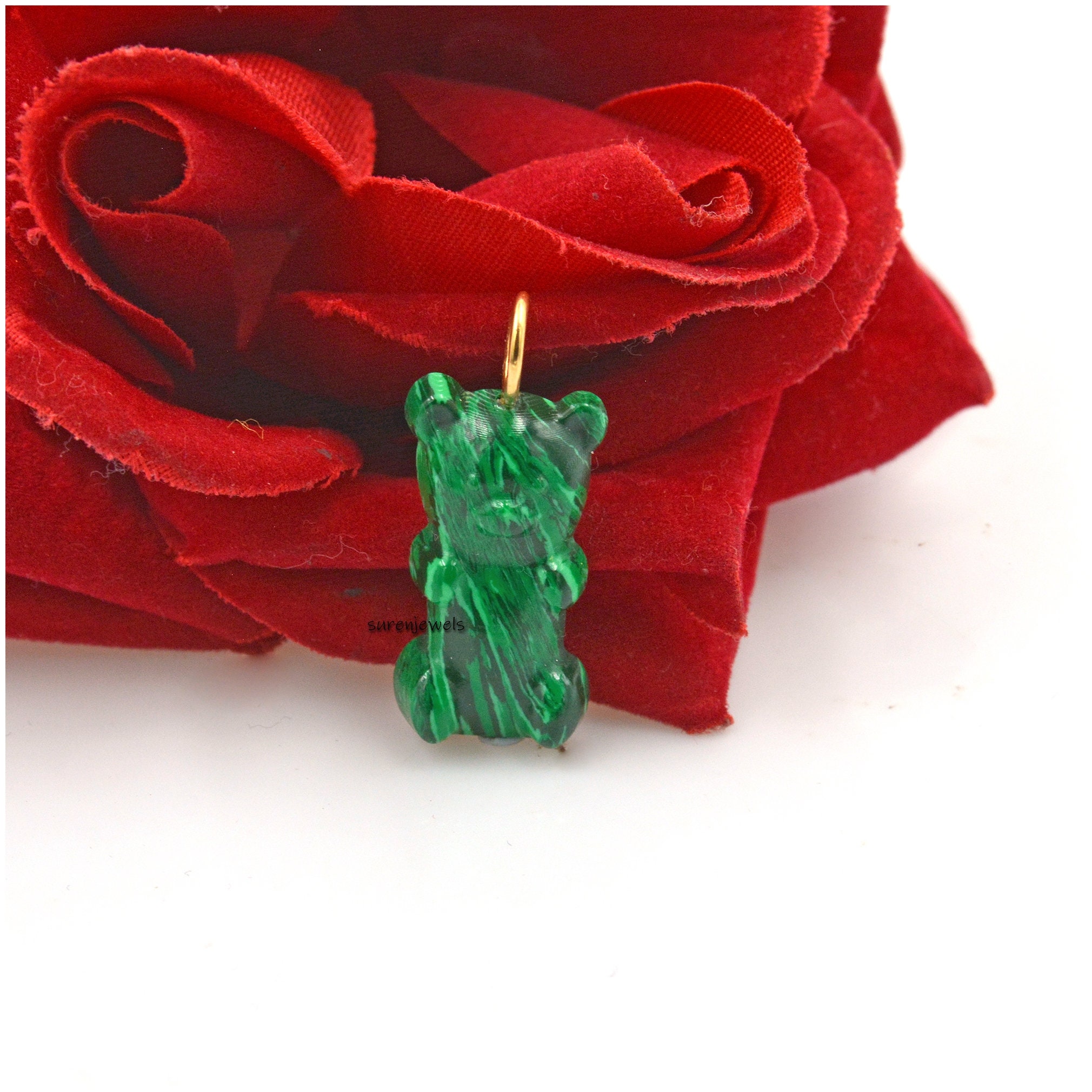 Handmade Gemstone Teddy Bear Pendant: Designer Candy Jewelry - View 2 - Suren Jewels | SKU: SJP1469-SLYGMK