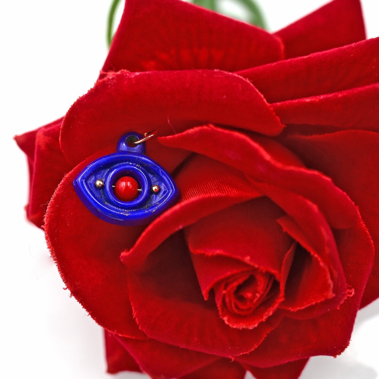 Hand Carved 14k Gold Gemstone Evil Eye Pendant - View 2 - Suren Jewels | SKU: SJP1477-14KYGLPZCR
