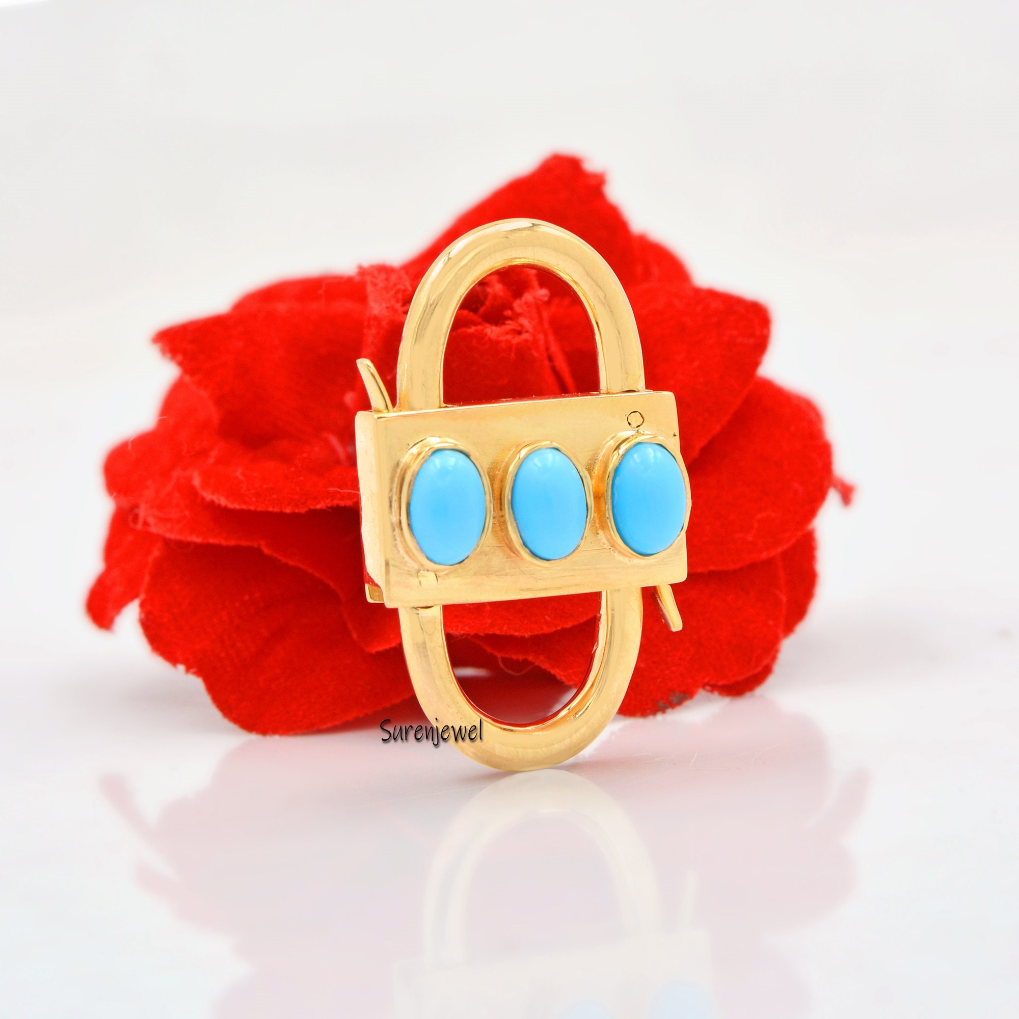 14K Gold Vermeil Heart Padlock: Handmade Turquoise Jewelry - Suren Jewels | SKU: SJP31-SLYGKT