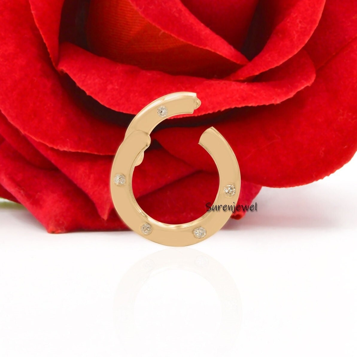 14k Gold Diamond Charm Holder: Round Charm Enhancer - View 2 - Suren Jewels | SKU: SJP482-14KYGPSP-10M