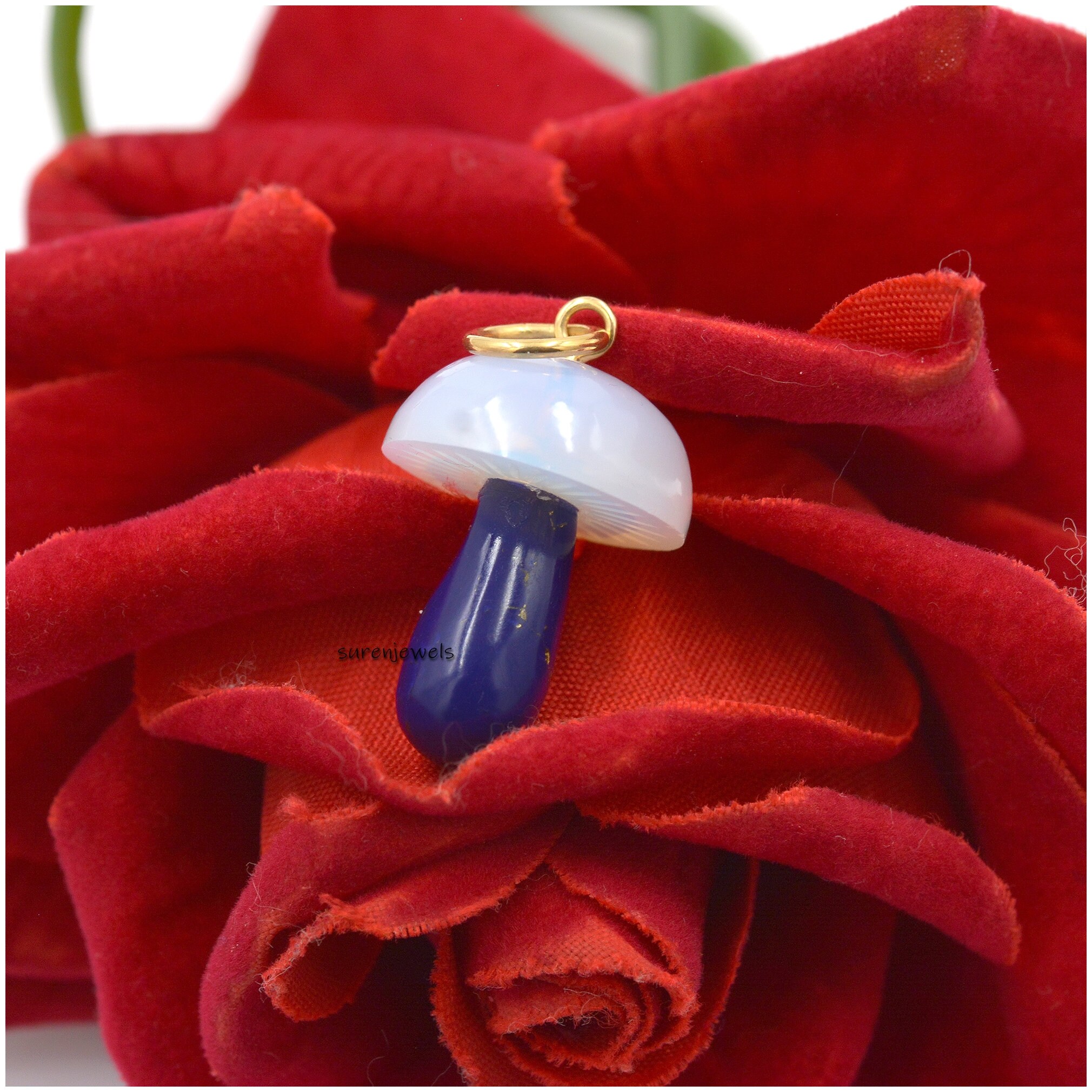 14k Solid Gold Mushroom Pendant: Gemstone Charm Necklace - View 4 - Suren Jewels | SKU: SJP1382