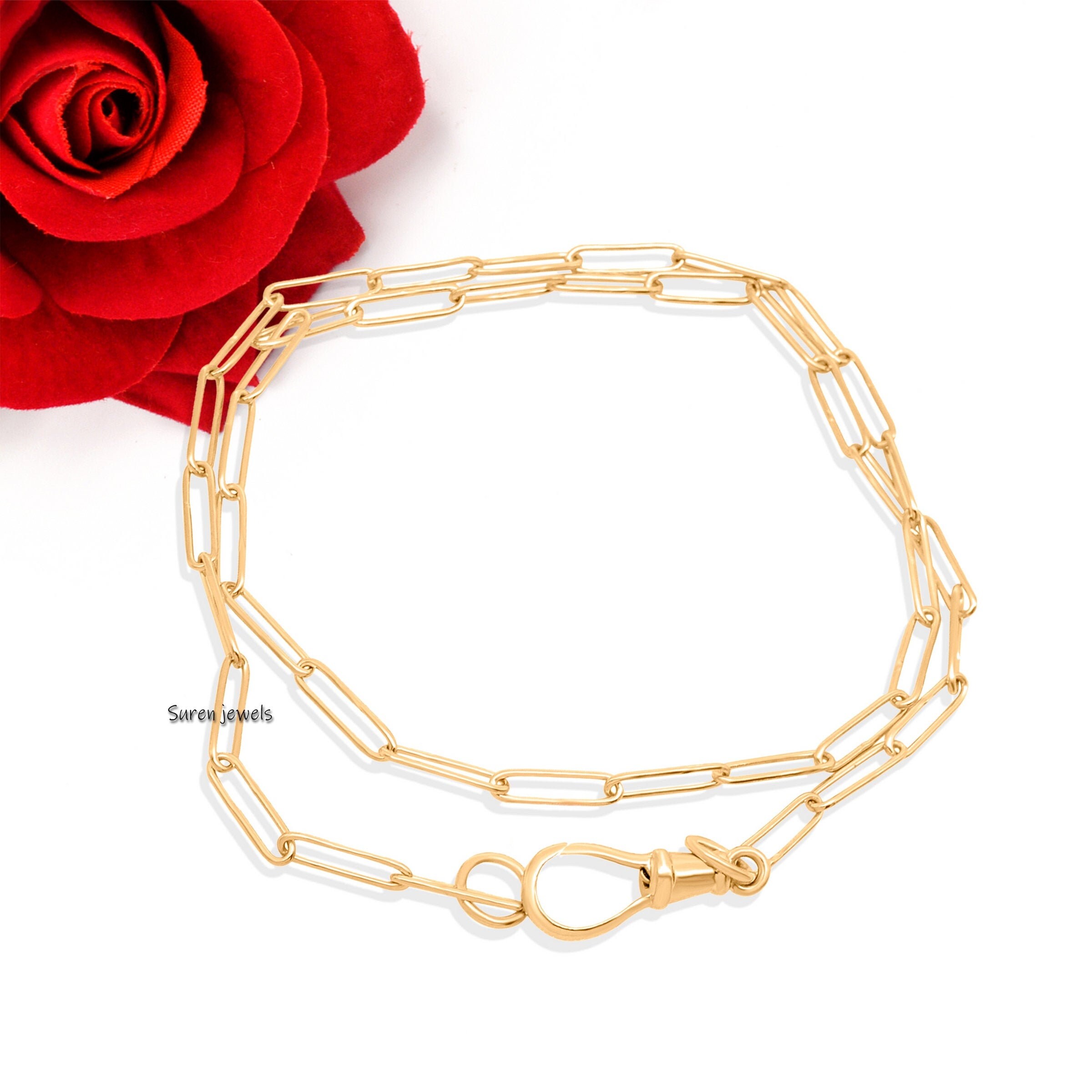 Sterling Silver Paperclip Chain Necklace: Swivel Carabiner Lock - View 4 - Suren Jewels | SKU: SJN04-/ G2-14KYG-11M-18I-F214