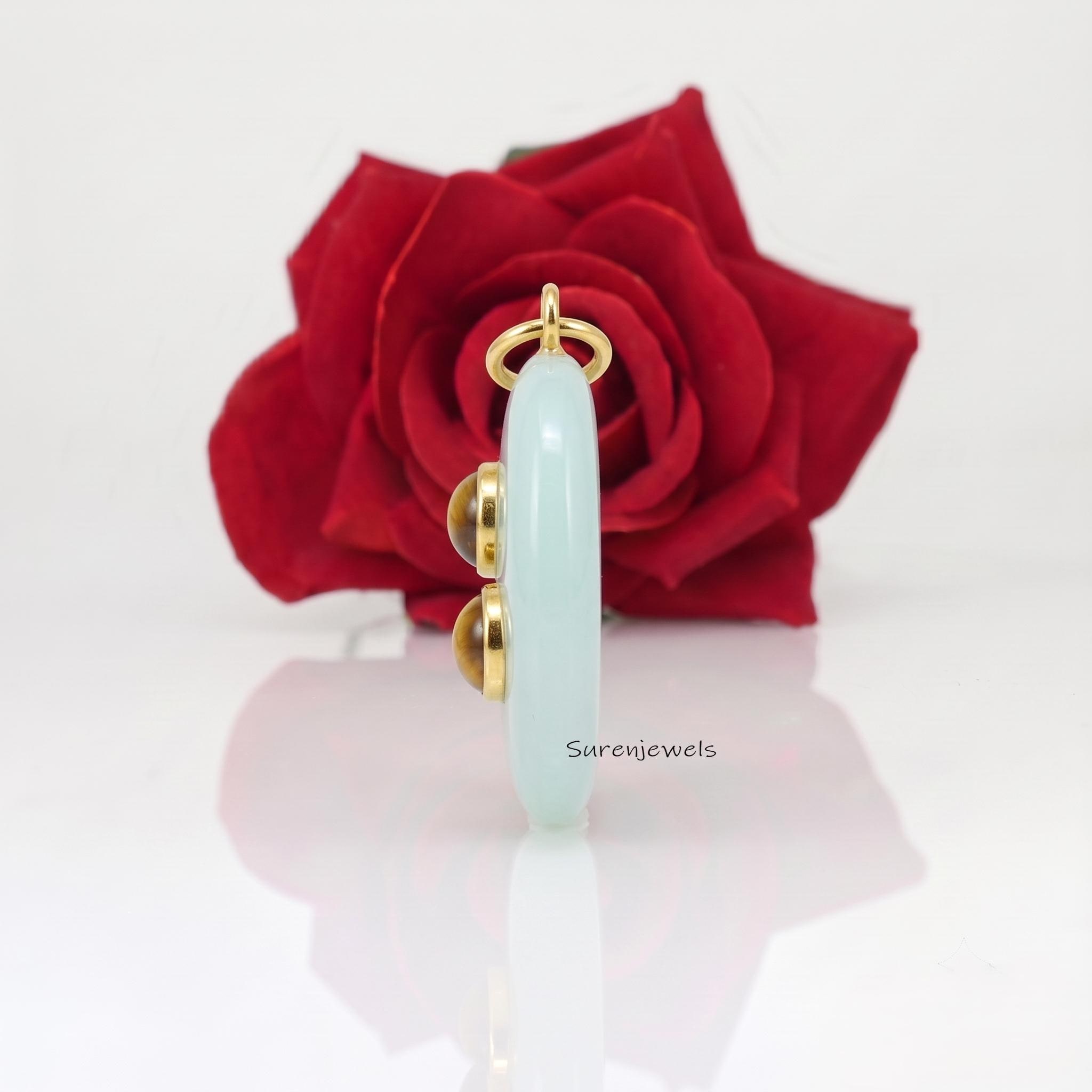 Solid 14k Gold Gemstone Oval Pendant, Double Gemstone Oval Pendant, Solid Gold Gemstone Oval Pendant, Double Gemstone Oval Sh