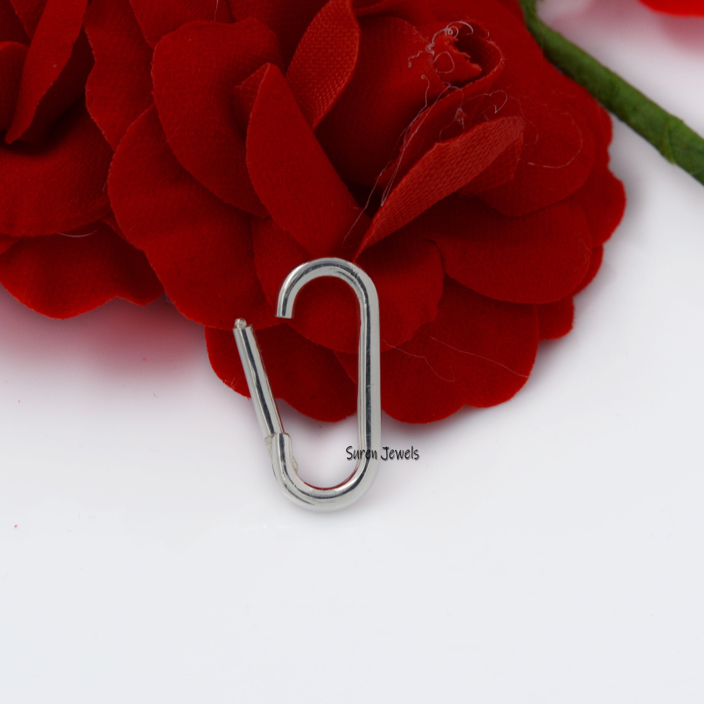 925 Silver Oval Charm Enhancer: Thick Link Holder (20x10 MM) - View 3 - Suren Jewels | SKU: SJP575