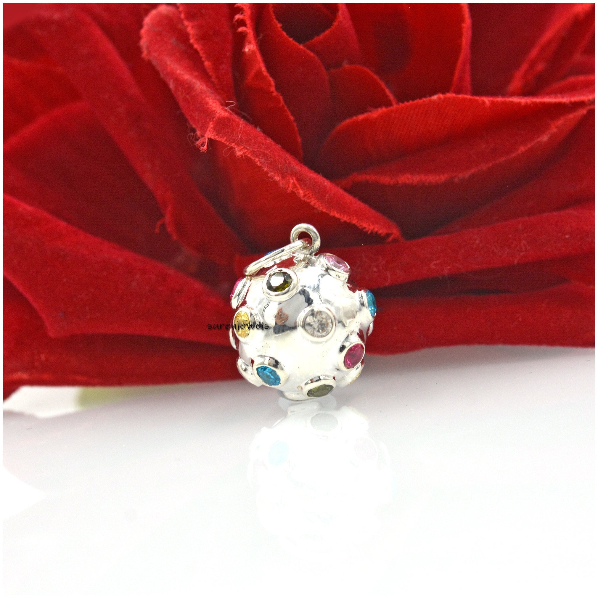 14k Gold Gemstone Ball Pendant: Diamond Star Design, Handmade - View 7 - Suren Jewels | SKU: SJP1488-SLNSMT-25M