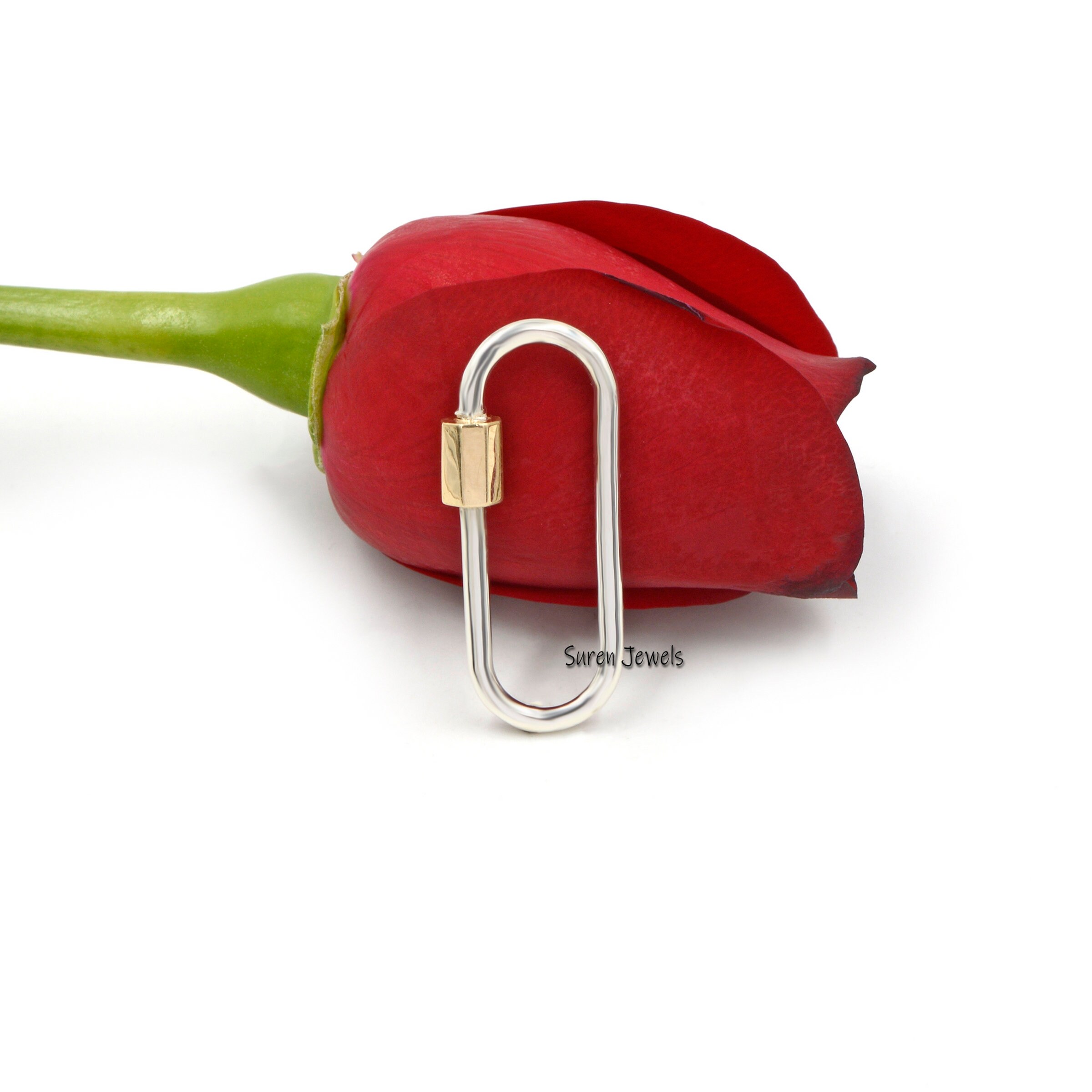 14k Gold Screw Carabiner Lock: 925 Silver Wire Jewelry - View 4 - Suren Jewels | SKU: SJC130-SLNS14KYG