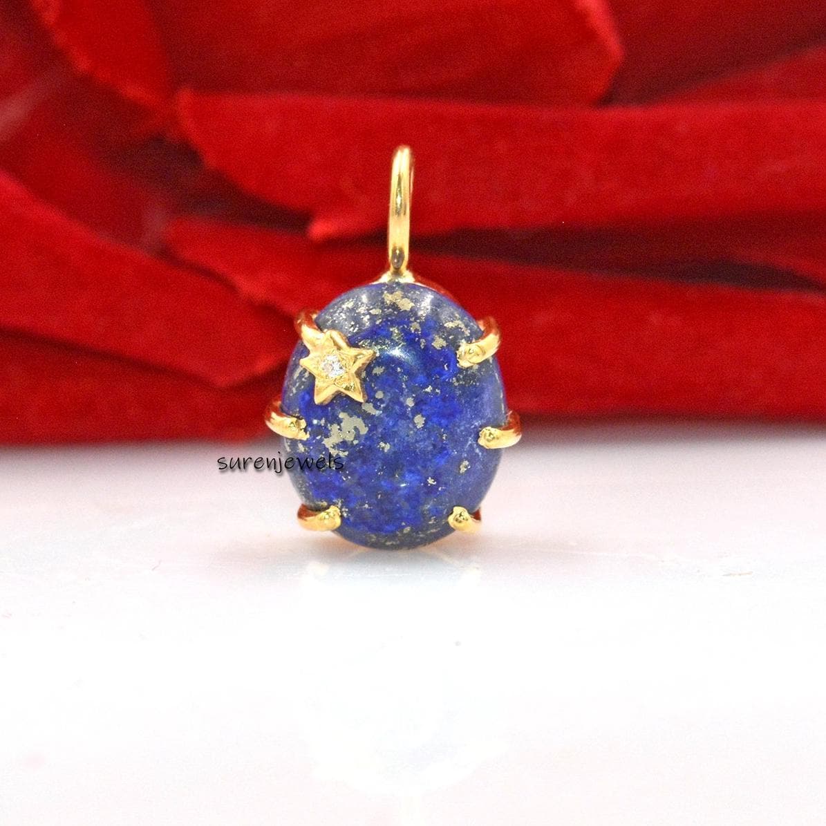 925 Silver Lapis North Star Pendant: Moissanite Starburst - Suren Jewels | SKU: SJP1393-SLYGLPZMN