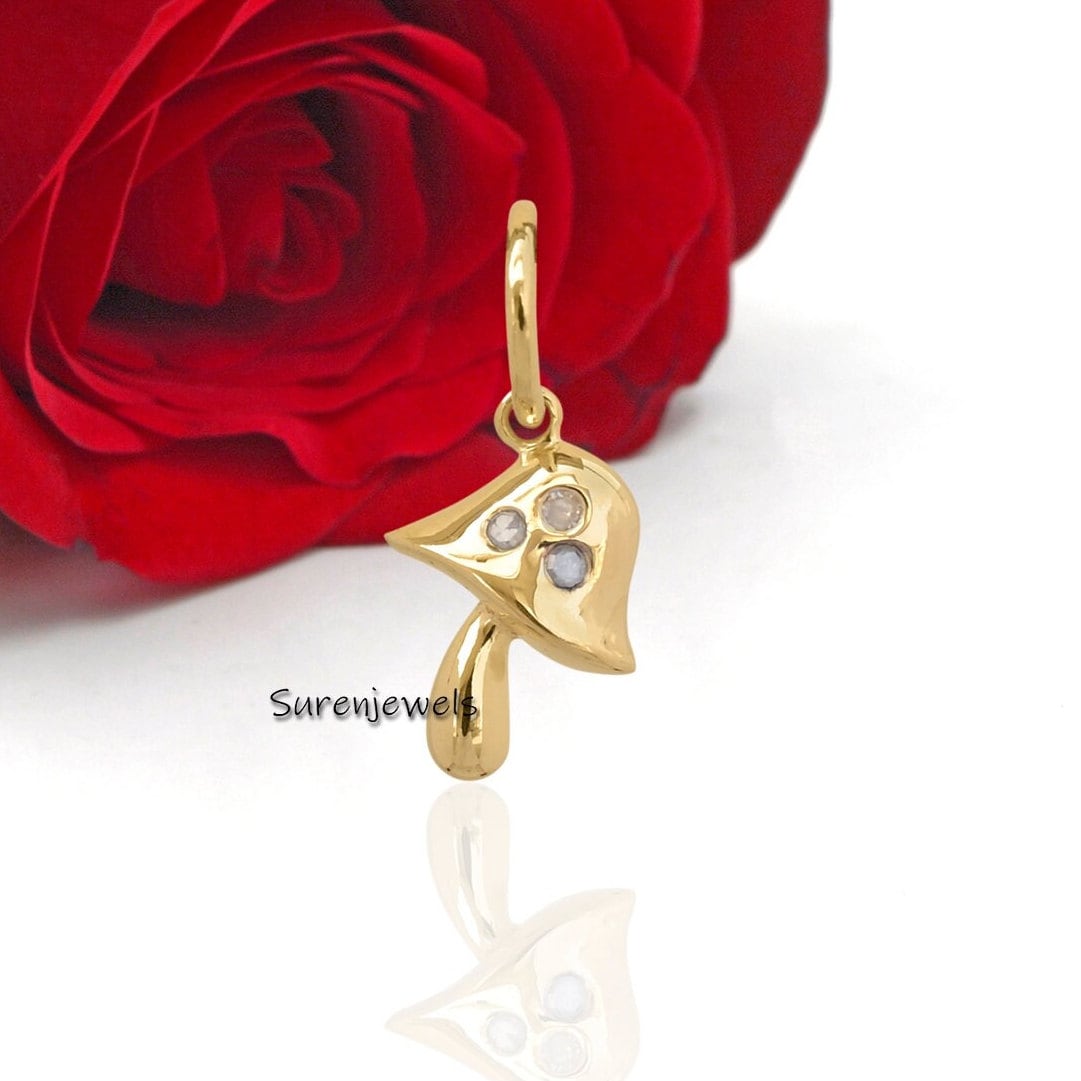 Solid Gold Gemstone Mushroom Pendant: Designer Charm - Suren Jewels | SKU: MJM66