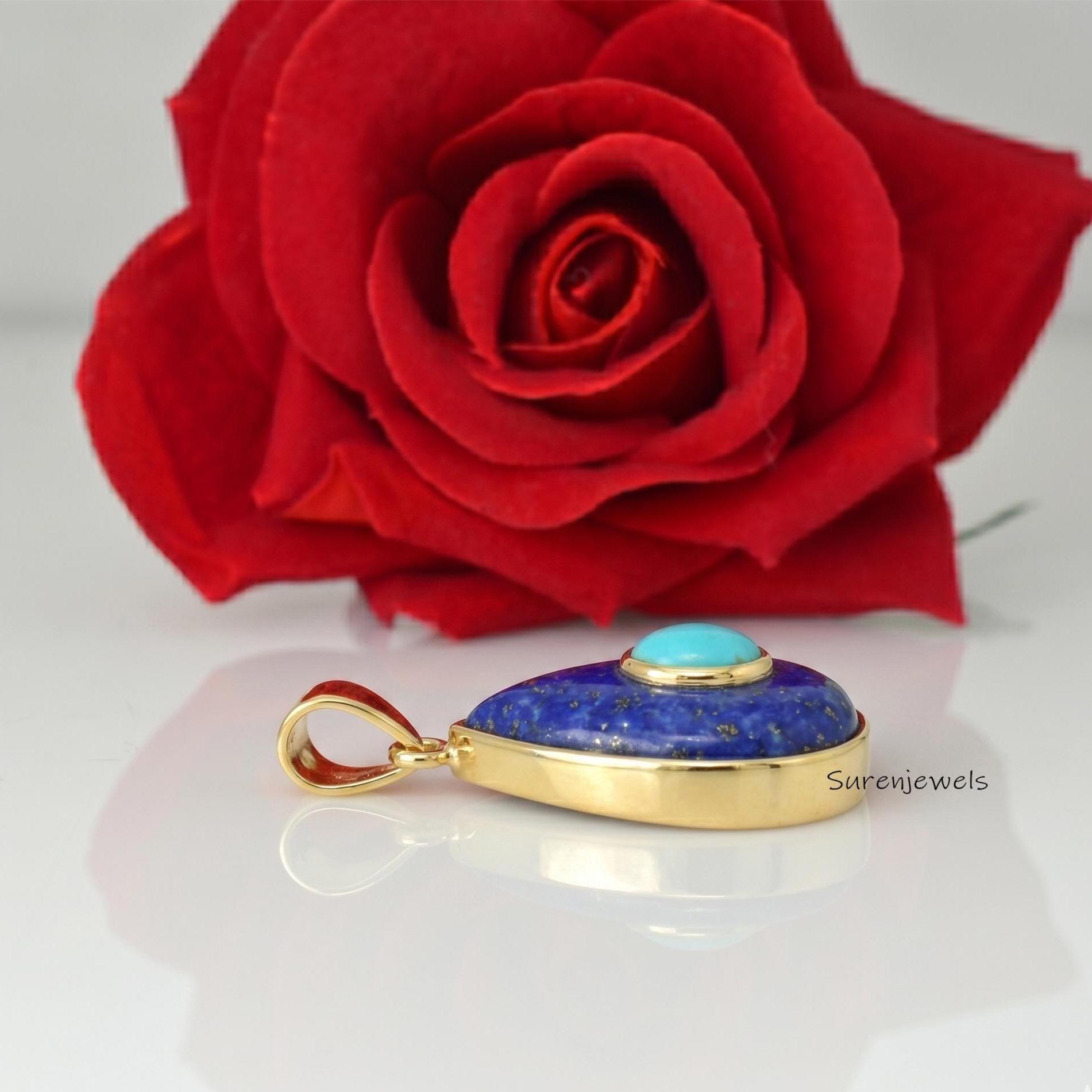 14K Gold Lapis Teardrop Pendant, Gold Gemstone Drop Pendant, Gemstone Teardrop Pendant, 14K Designer Drop Pendant, Gold Teard
