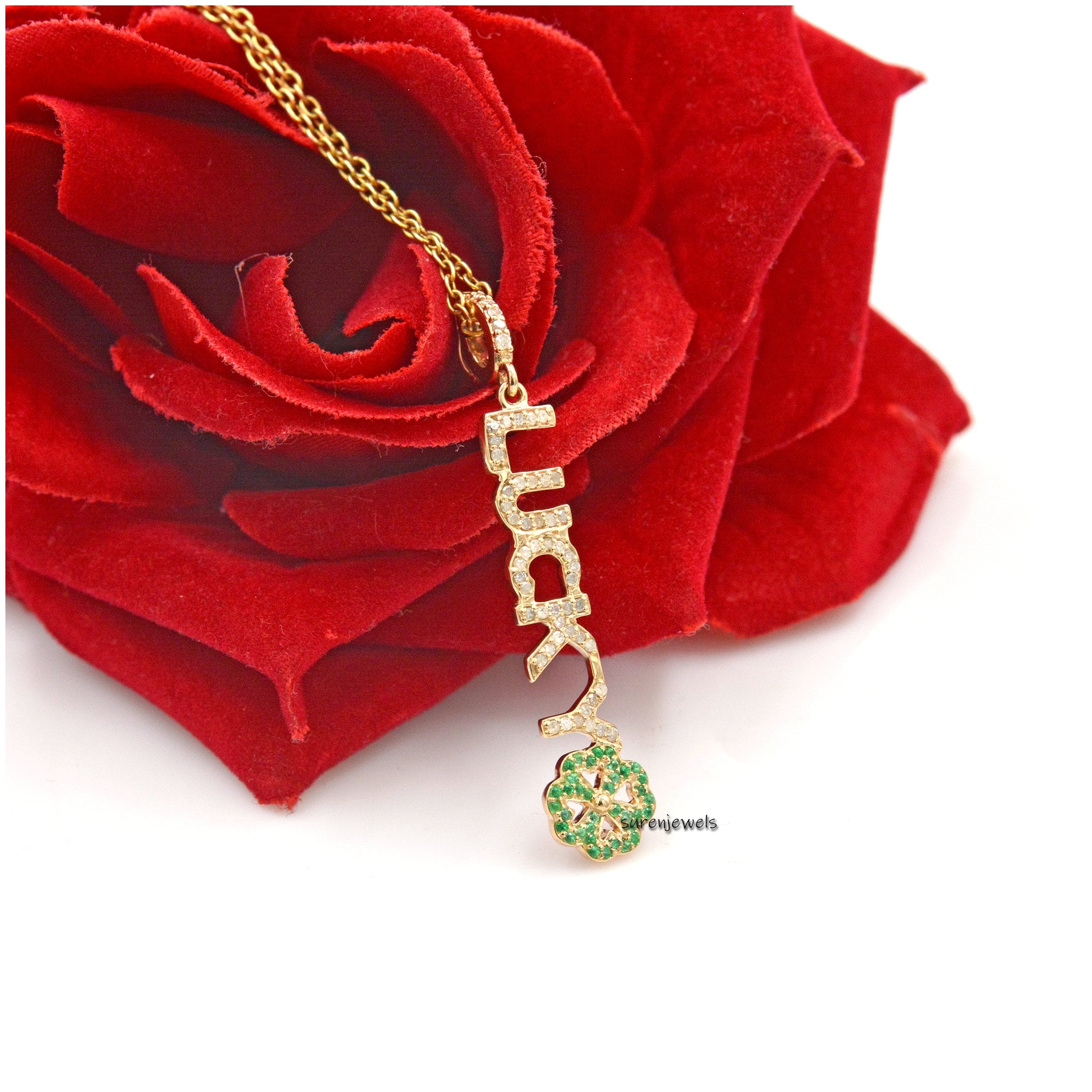 14K Gold Diamond Lucky Pendant: Initial Letter Charm - Suren Jewels | SKU: SJP1348-14KYGDIMT