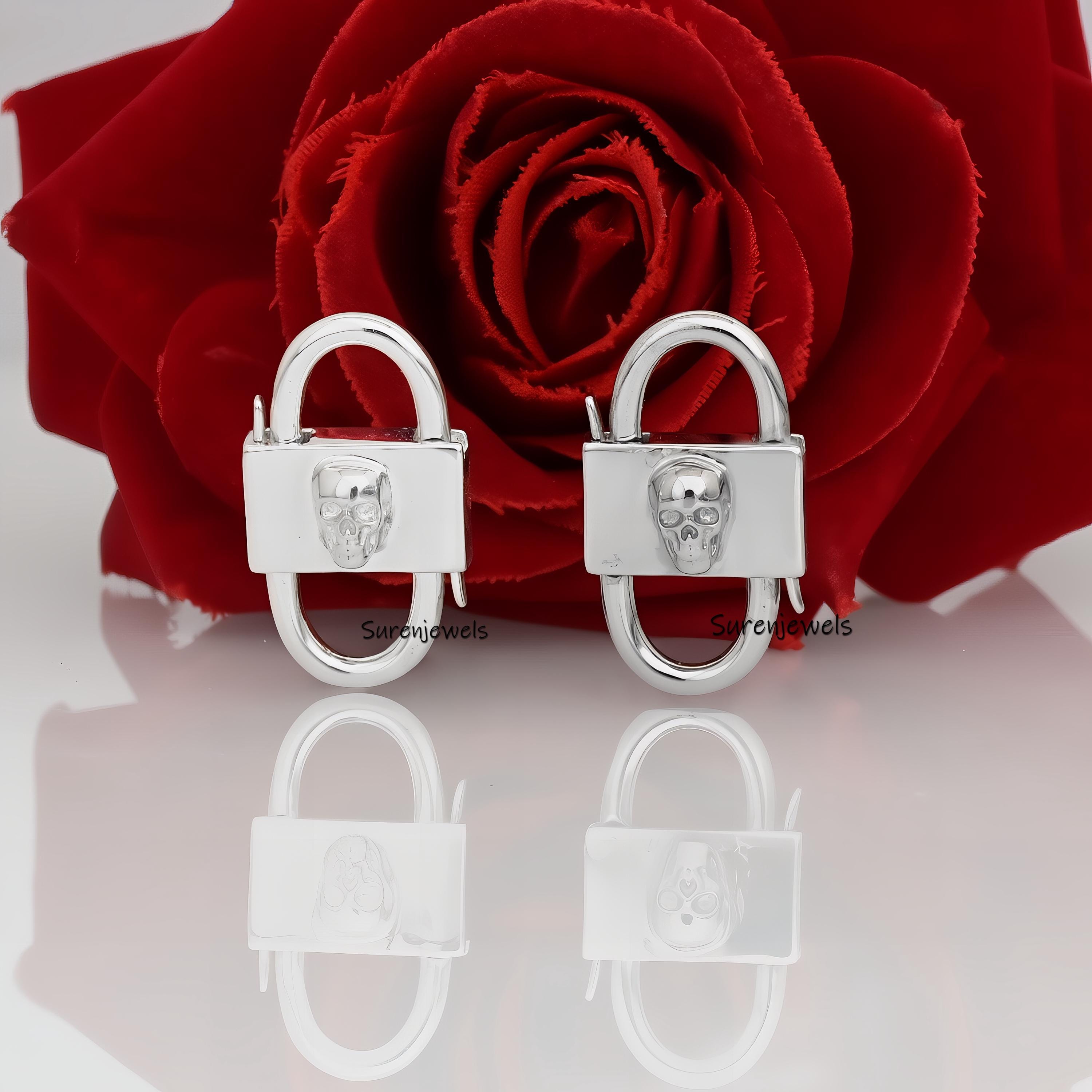 925 Silver Skull Padlock: Handmade Designer Jewelry (30x17 MM) - Suren Jewels | SKU: SJP31-SLNS-SKL