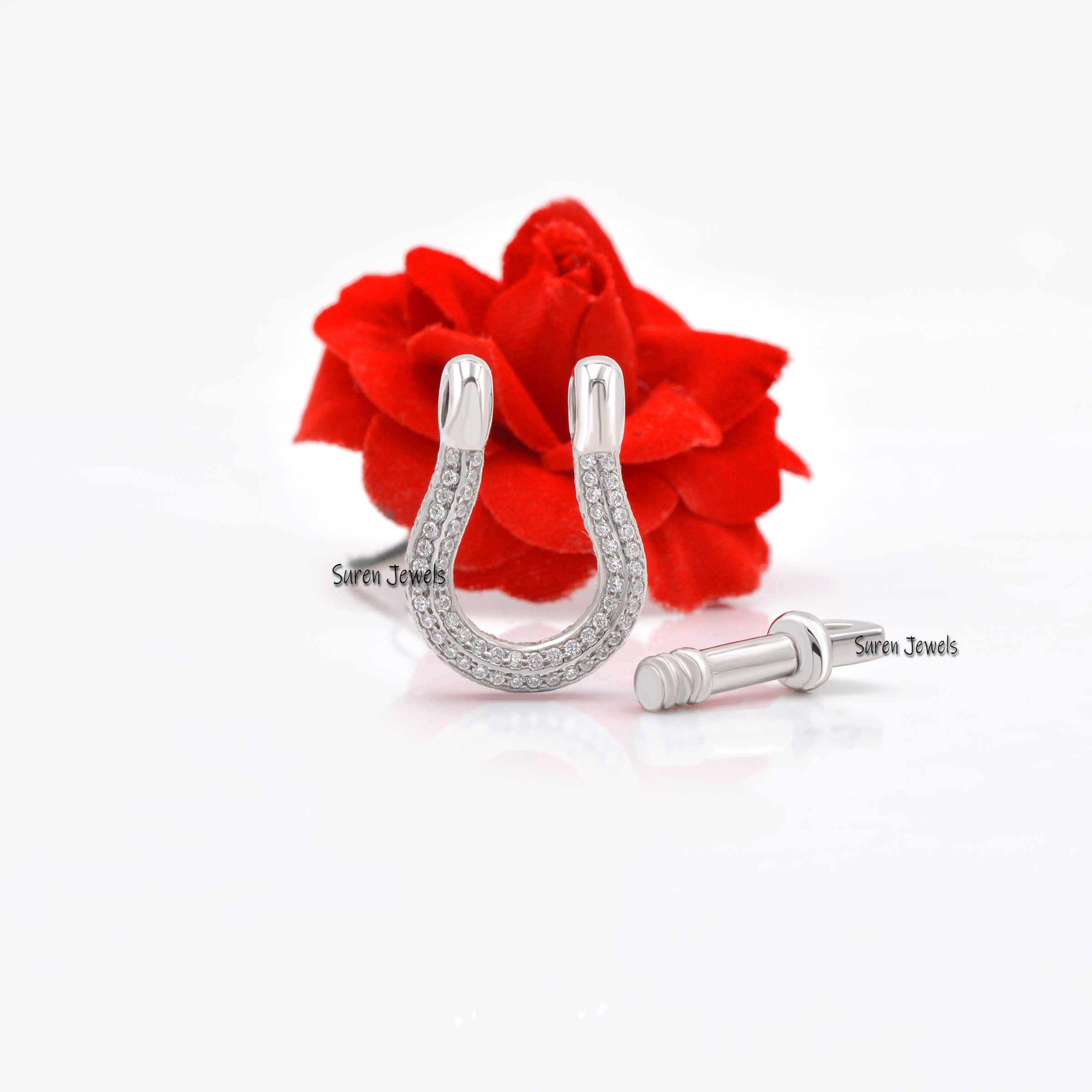Diamond Shackle Clasp Lock: Designer Carabiner Chain Lock - View 4 - Suren Jewels | SKU: SJP842