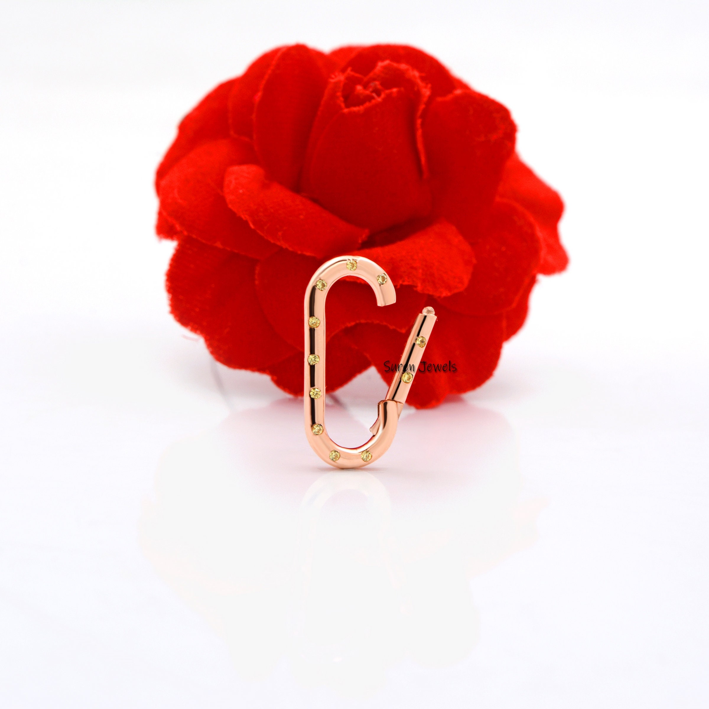 9K Gold Charm Holder Lock: Diamond & Sapphire Necklace Connector - View 3 - Suren Jewels | SKU: SJP575-9KYGBSP