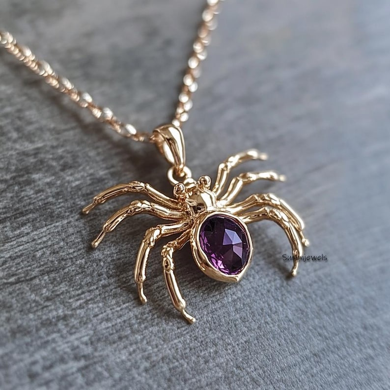 14k Gold Edelstein Spinne Anhänger: Halloween Schmuck Design No 4.