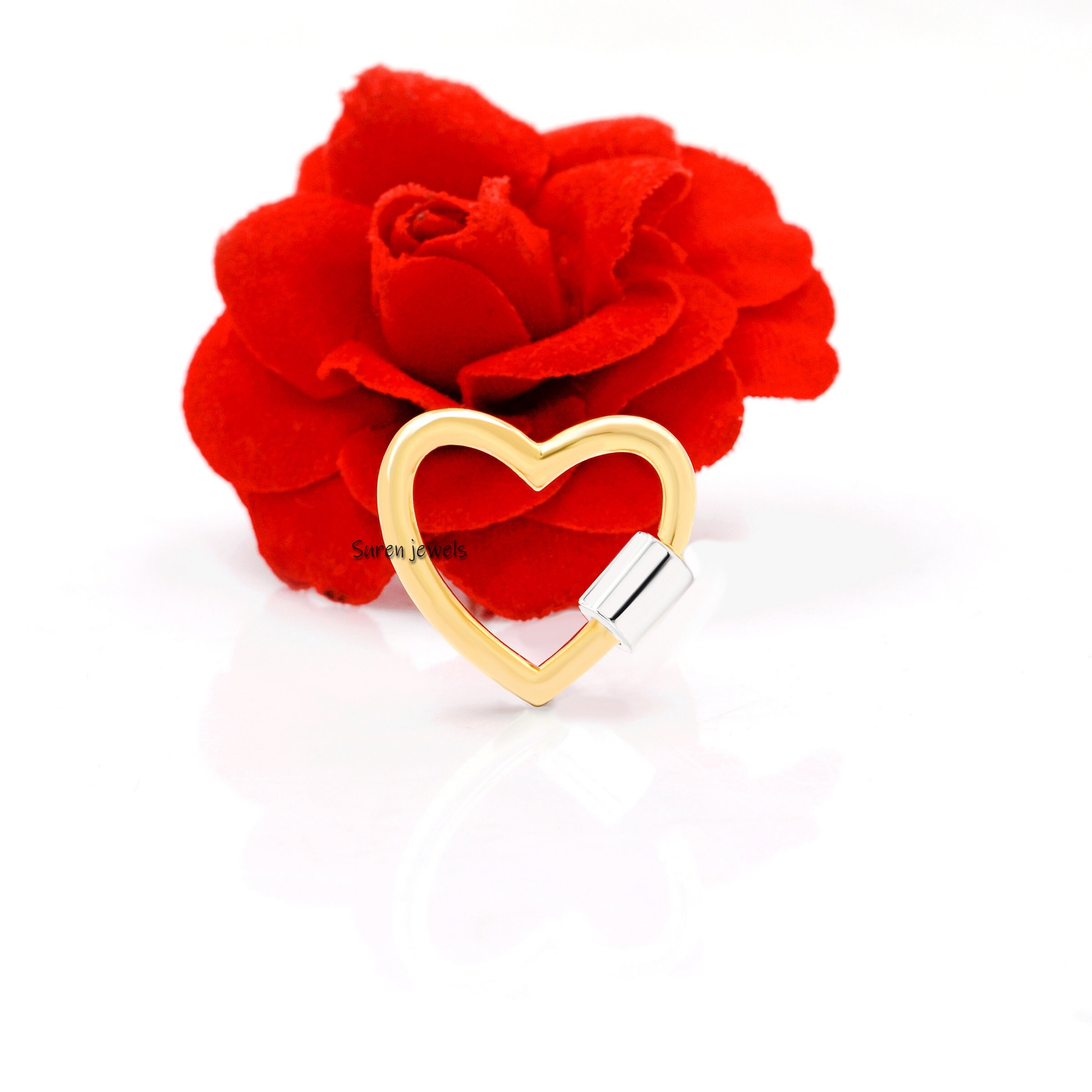 925 Silver Heart Carabiner Lock: Yellow Gold Plated Screw Clasp (20mm) - View 3 - Suren Jewels | SKU: SJC27-SLYGNS-20M