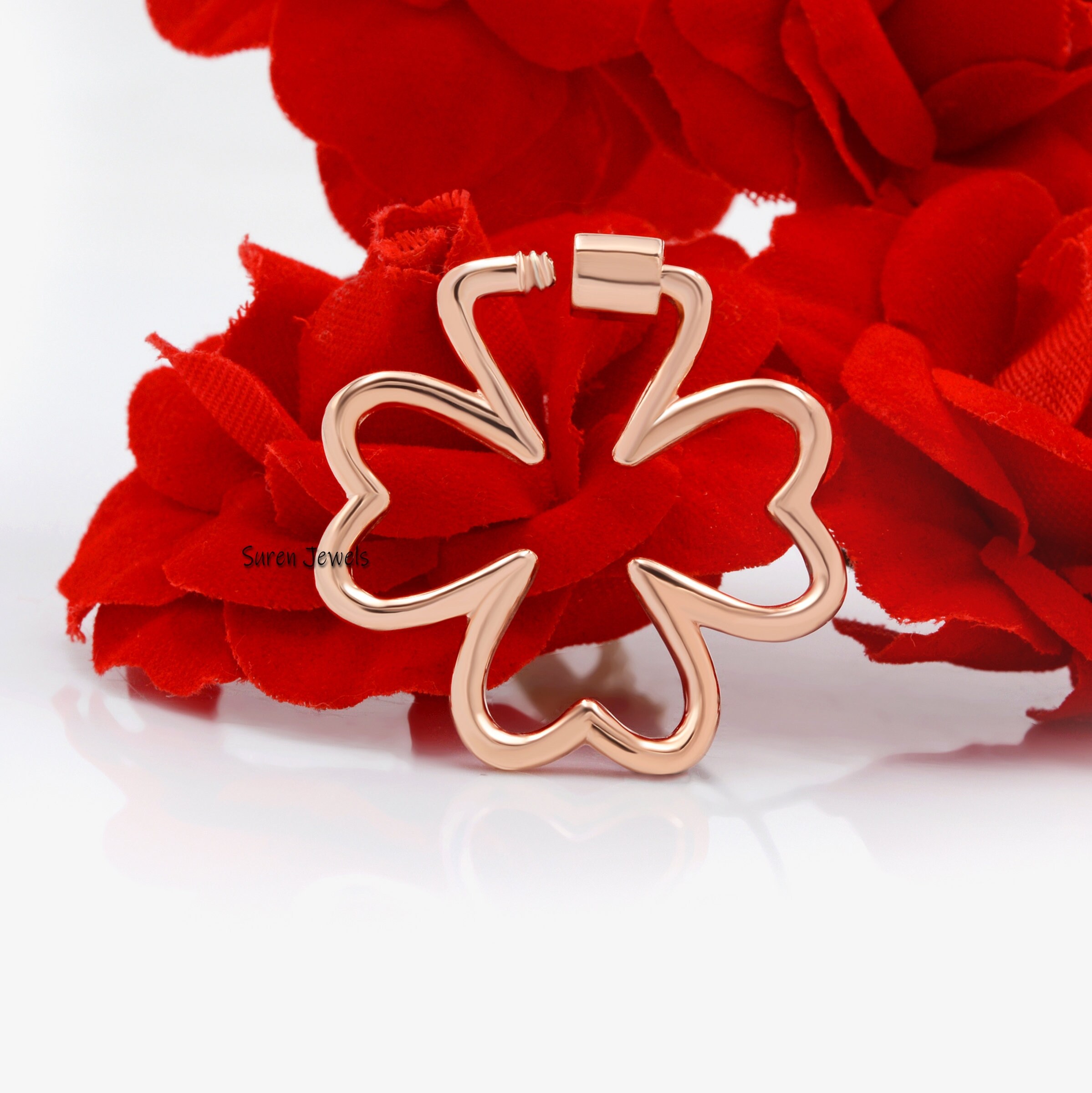 14k Gold Flower Carabiner Lock: Handmade Designer Pendant (30mm) - Suren Jewels | SKU: SJC84-SLYG-N47-18I
