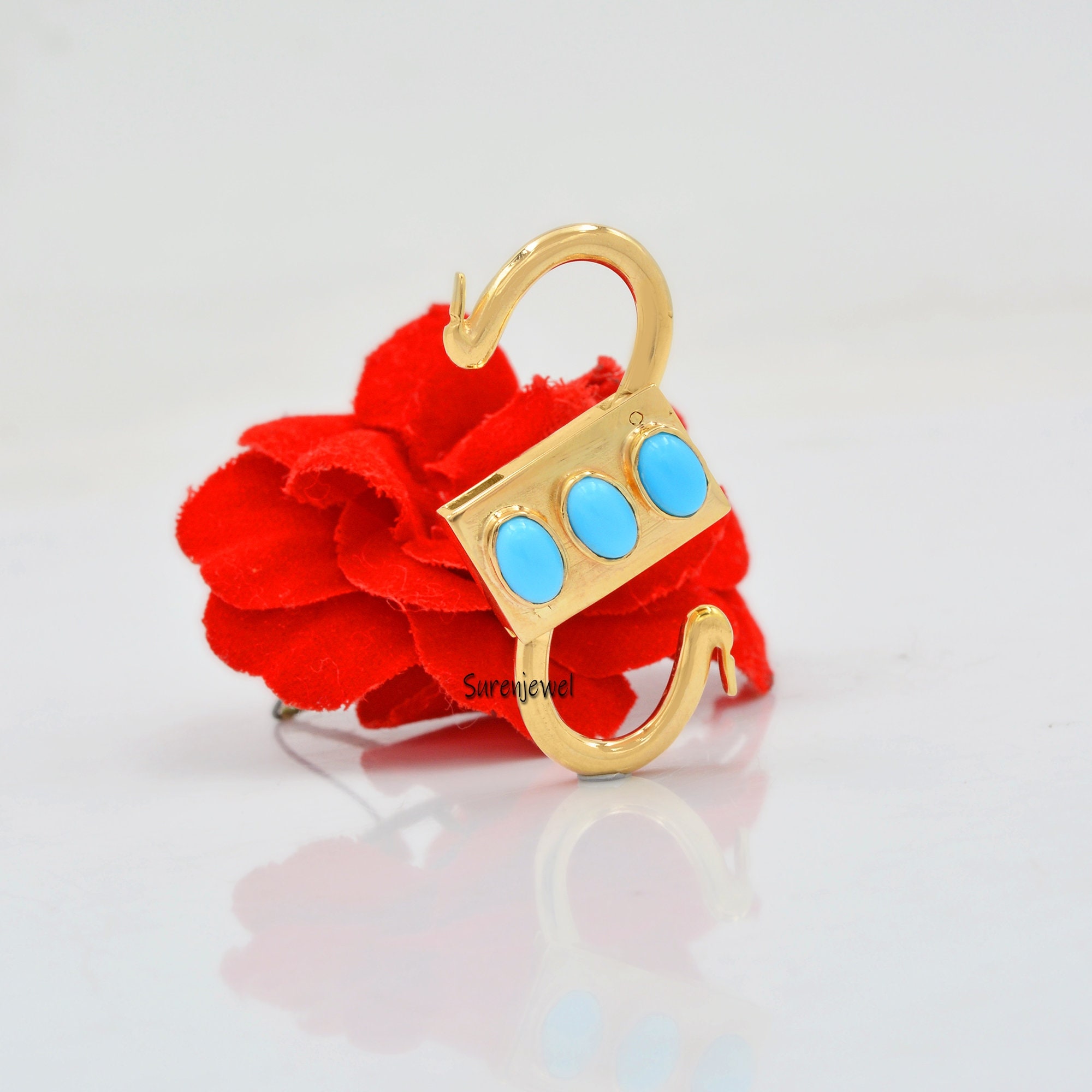 14K Gold Vermeil Heart Padlock: Handmade Turquoise Jewelry - View 3 - Suren Jewels | SKU: SJP31-SLYGKT