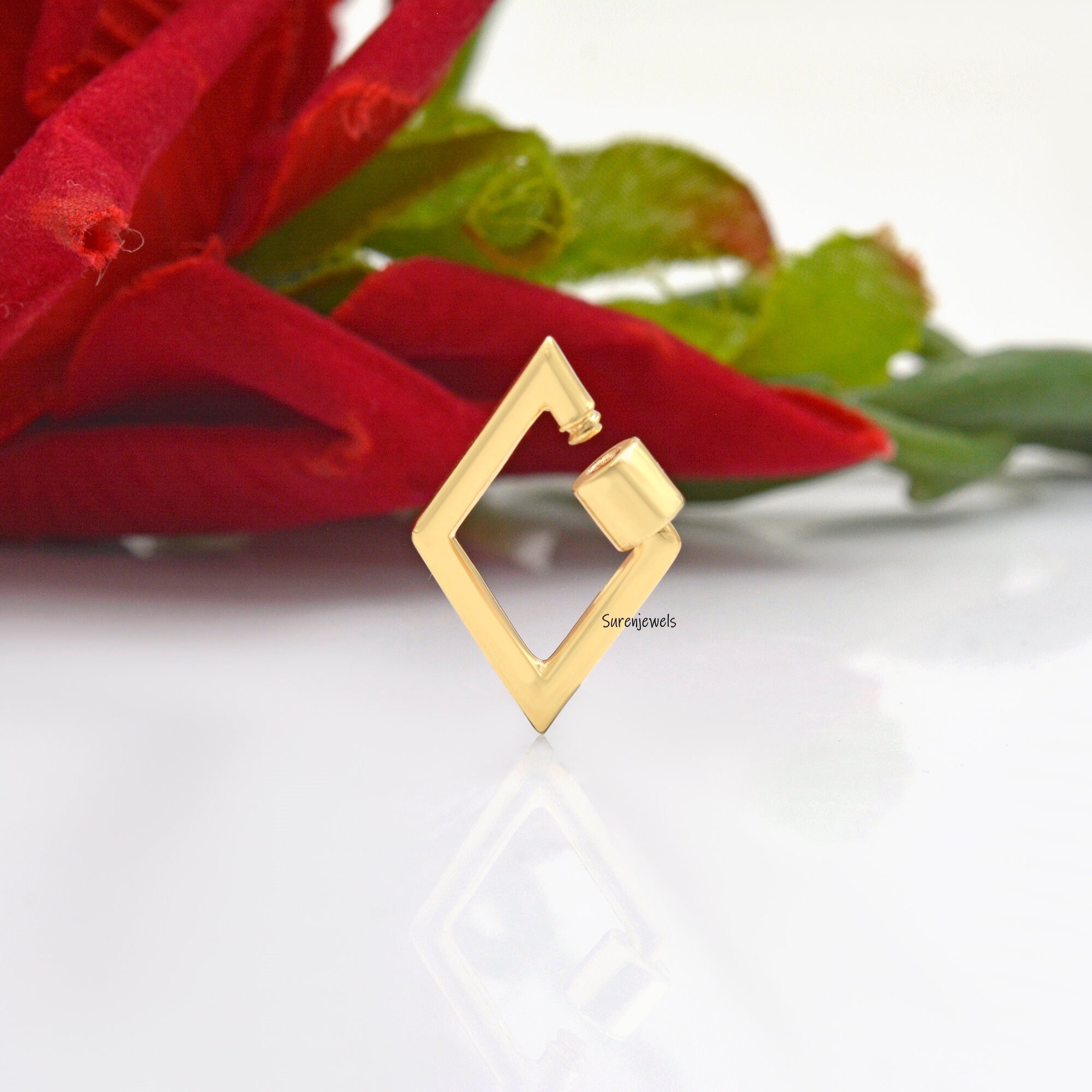 14k Gold Parallelogram Carabiner Lock: Designer Jewelry (24*16 MM) - Suren Jewels | SKU: SJC102-14KYG