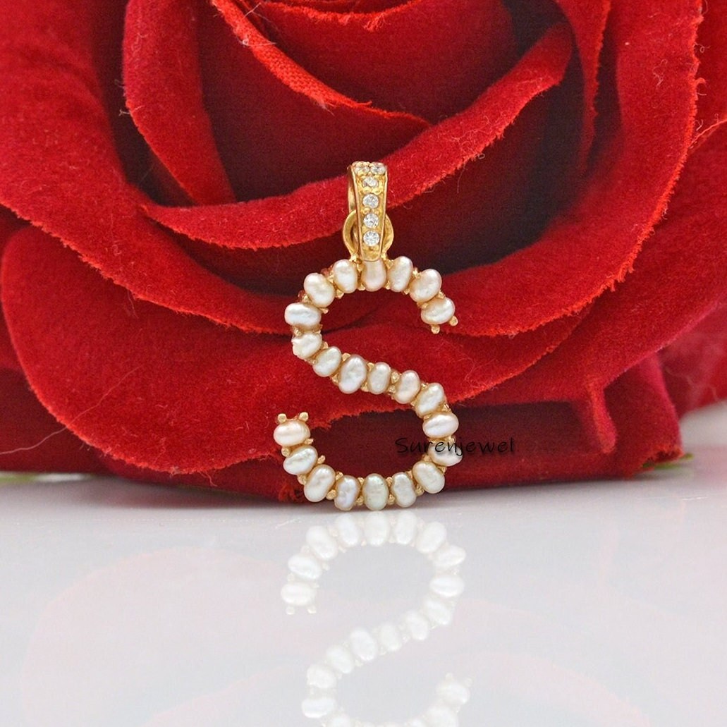 Gemstone Initial Pendant: 925 Silver, Natural Pearl Letter Necklace