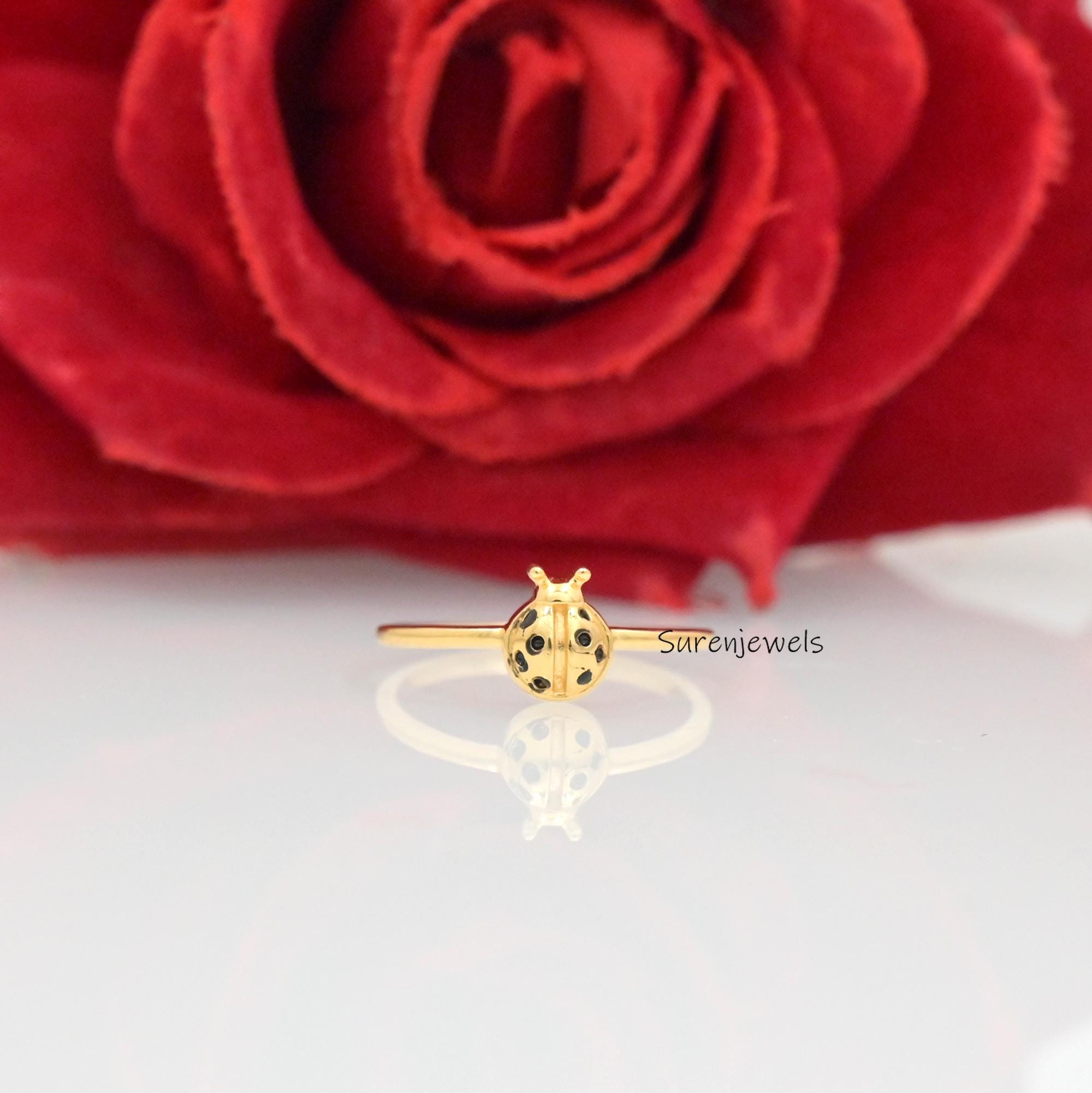 14k Gold Ladybug Ring: Dainty Handmade Animal Jewelry - View 4 - Suren Jewels | SKU: SJR2897-SLYGBKCZ-US-7