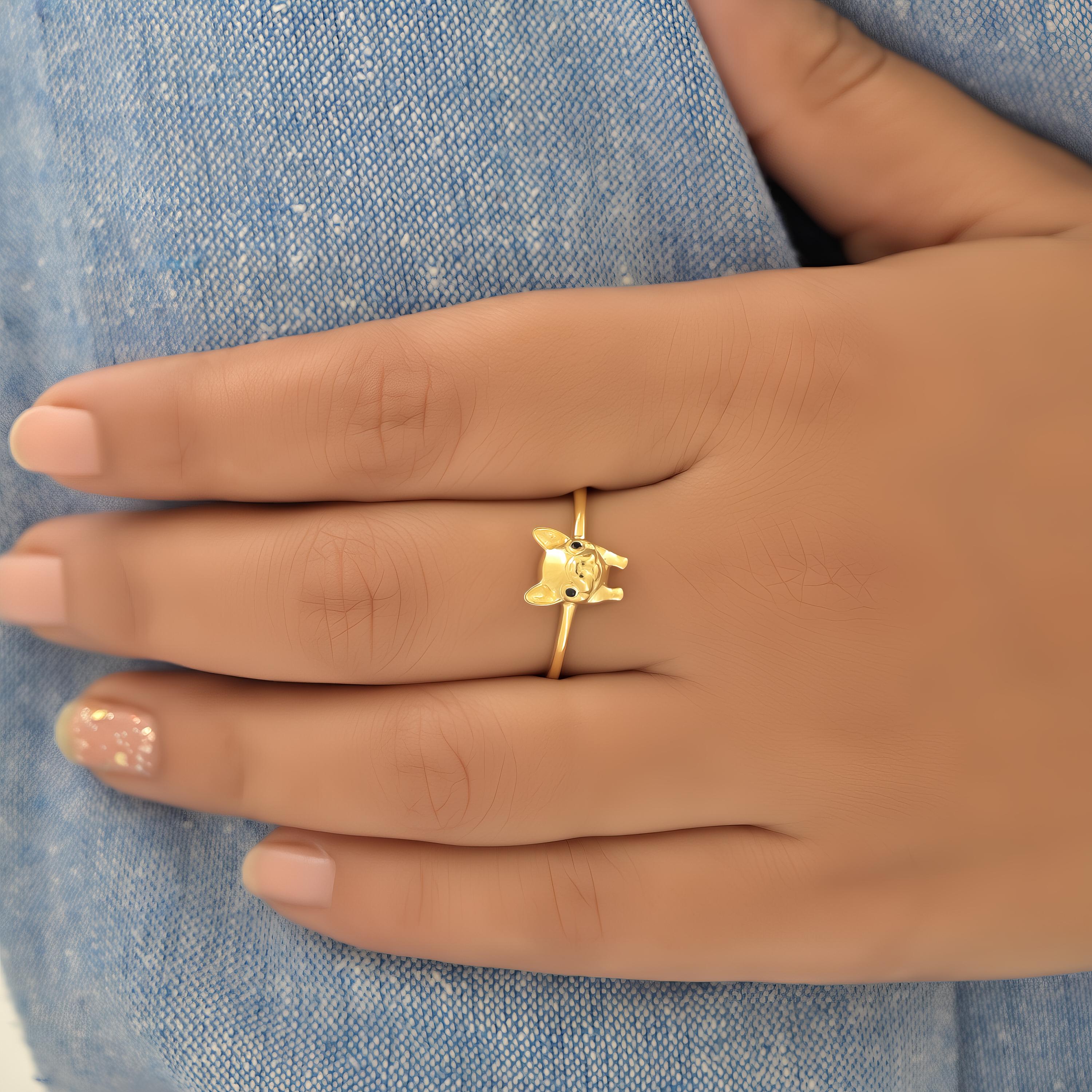 14k Gold Bulldog Ring: Delicate Animal Jewelry - View 7 - Suren Jewels | SKU: SJR,SJR3109-SLYGBKCZ-US-8