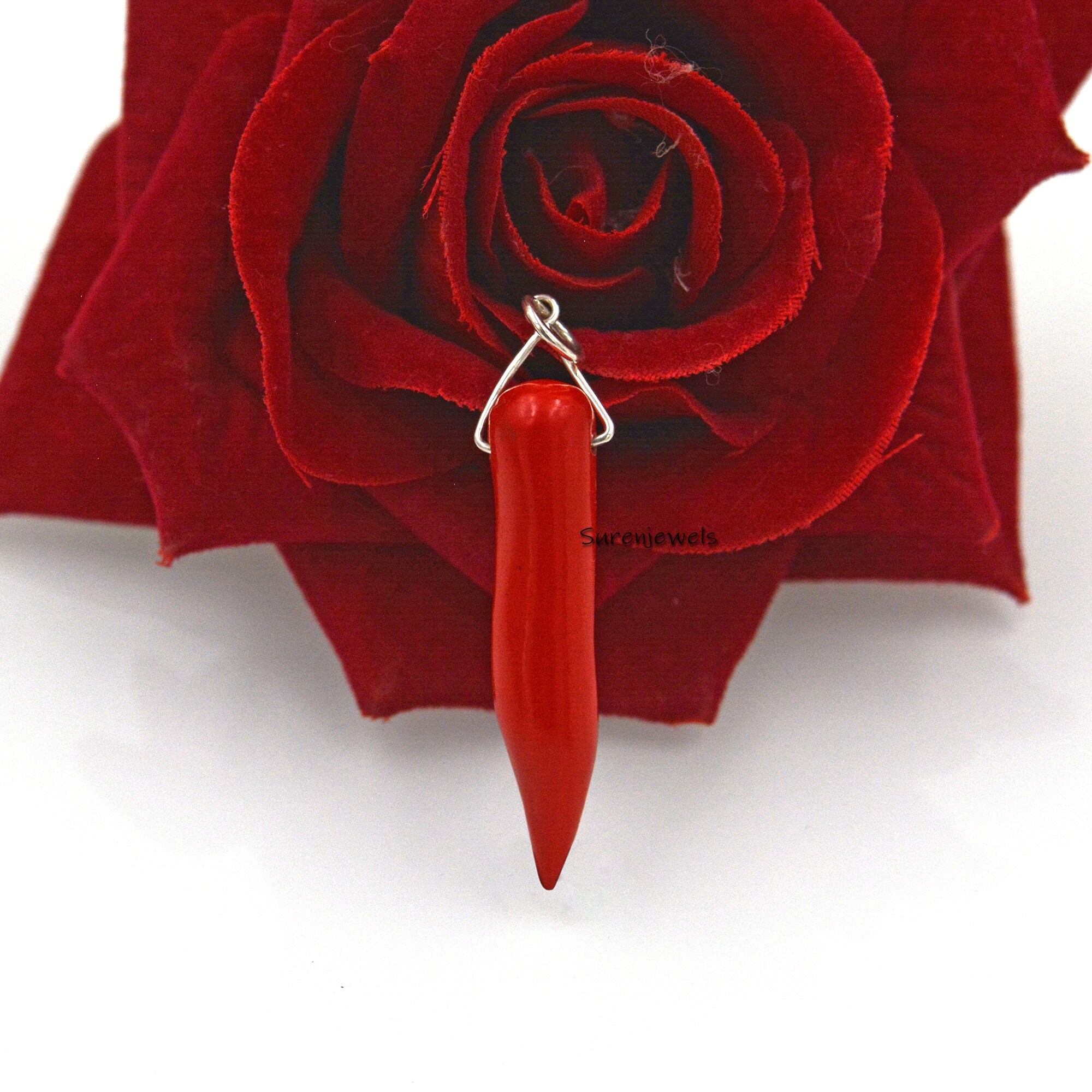 14k Gold Coral Horn Pendant: Italian Gemstone Jewelry - Suren Jewels | SKU: SJP1763-
