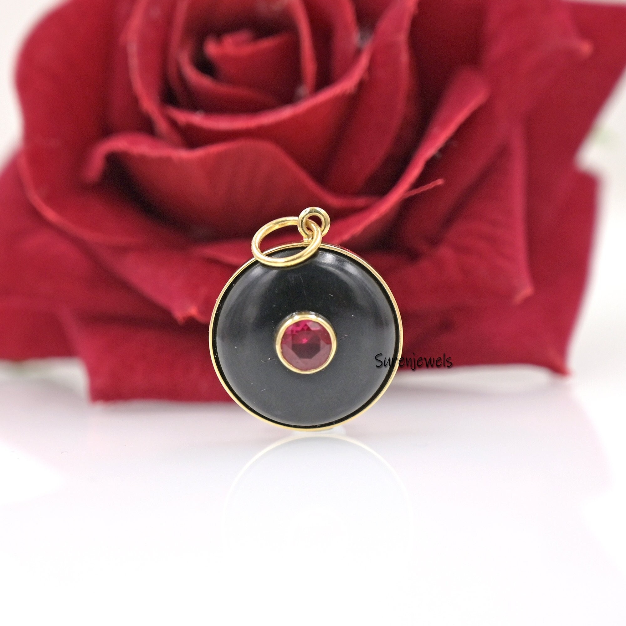 Handmade Carved Gemstone ball Pendant: Green CZ Accent - Suren Jewels | SKU: SJP1694-