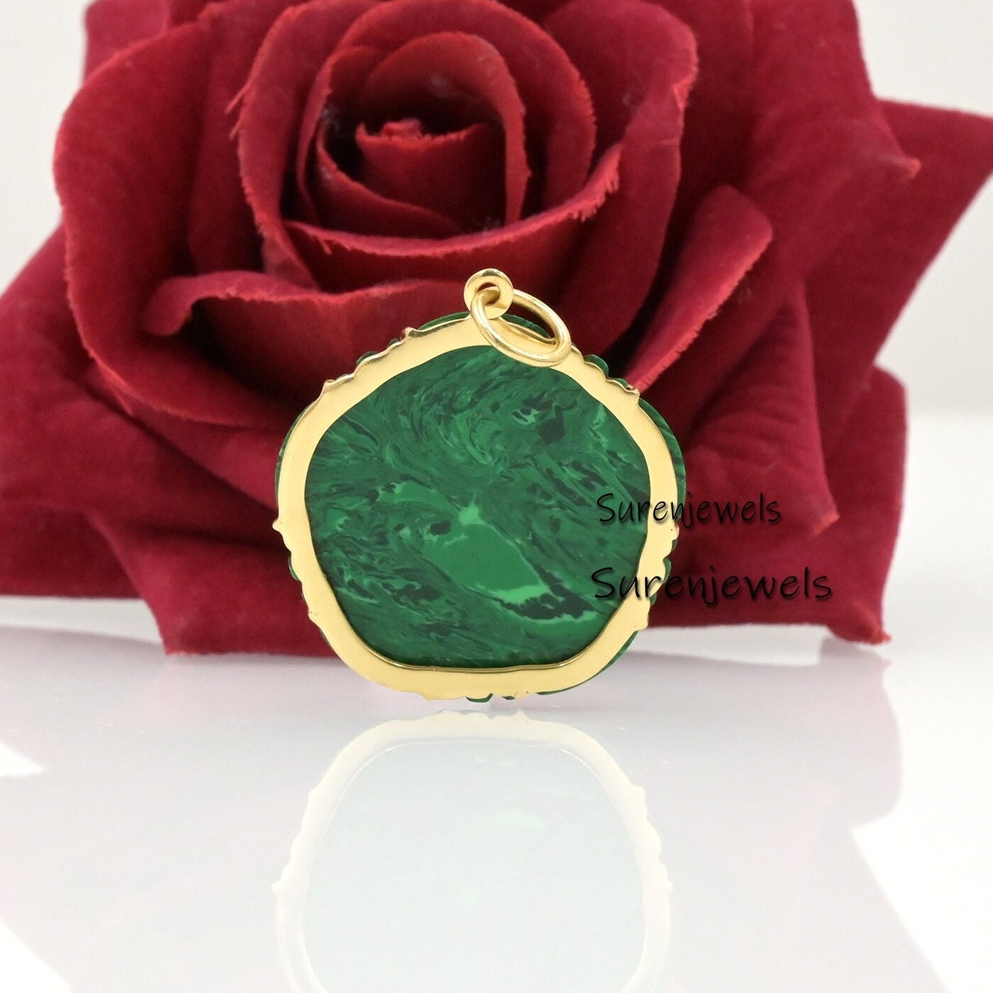 925 Silver Coral Flower Pendant: Hand Carved Gemstone Charm - View 2 - Suren Jewels | SKU: SJP2569-SLYG
