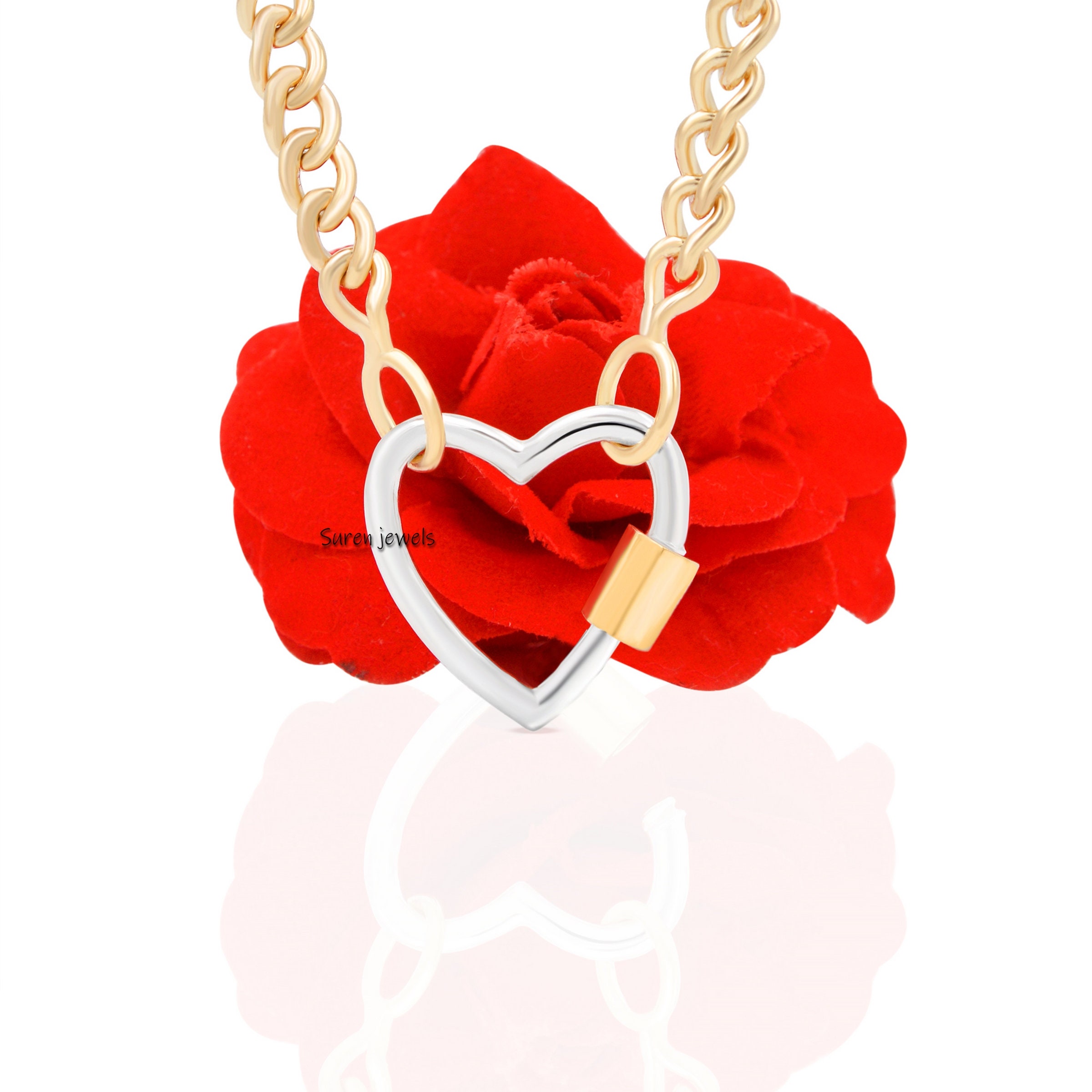 14K Gold Plated Heart Carabiner Lock: Silver Screw Jewelry Connector - View 7 - Suren Jewels | SKU: SJC27-SLNSYG-20M-N22