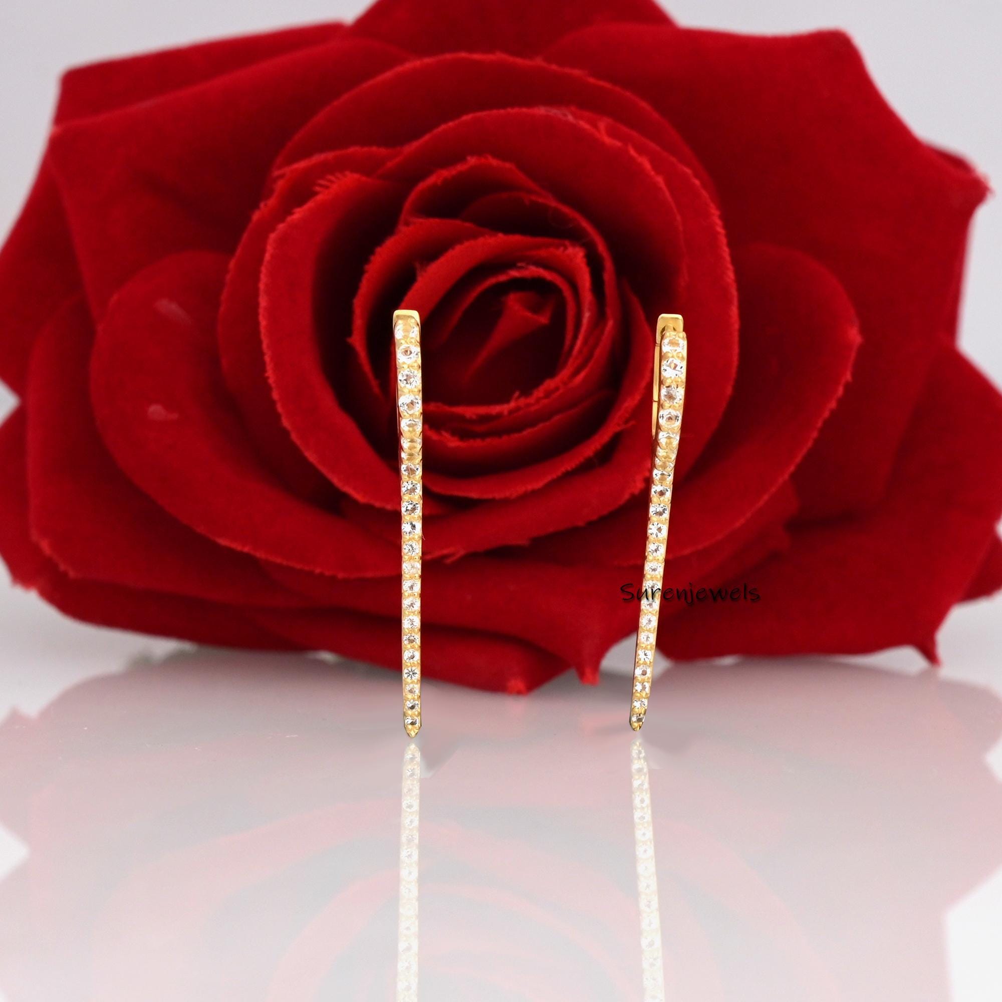 14k Gold Diamond Dagger Huggies Earrings, Spike Drop Earrings - View 2 - Suren Jewels | SKU: SJE1597