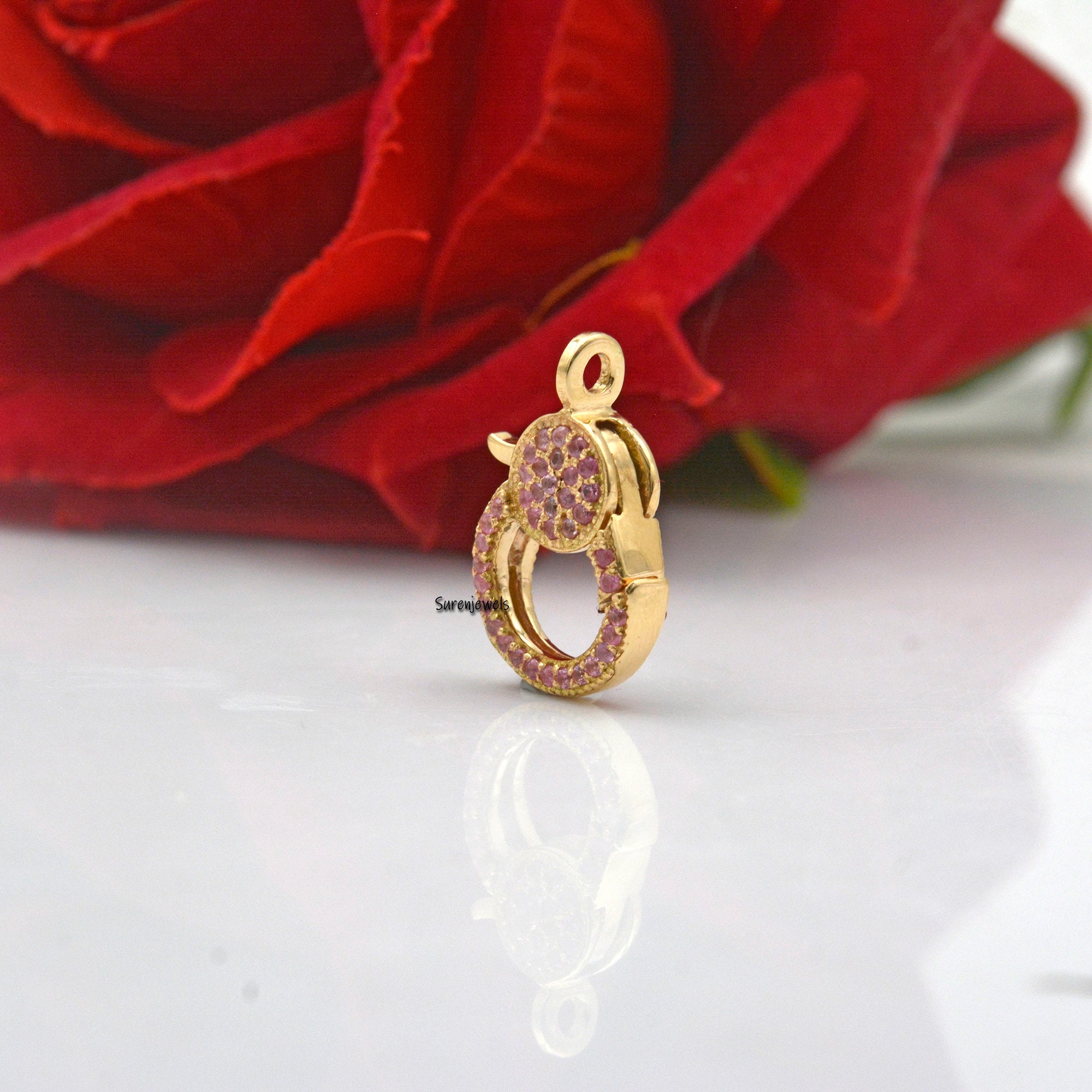14K Gold Pave Diamond Lobster Lock Clasp (19x11 MM) - View 5 - Suren Jewels | SKU: SJF93-SLYGDI