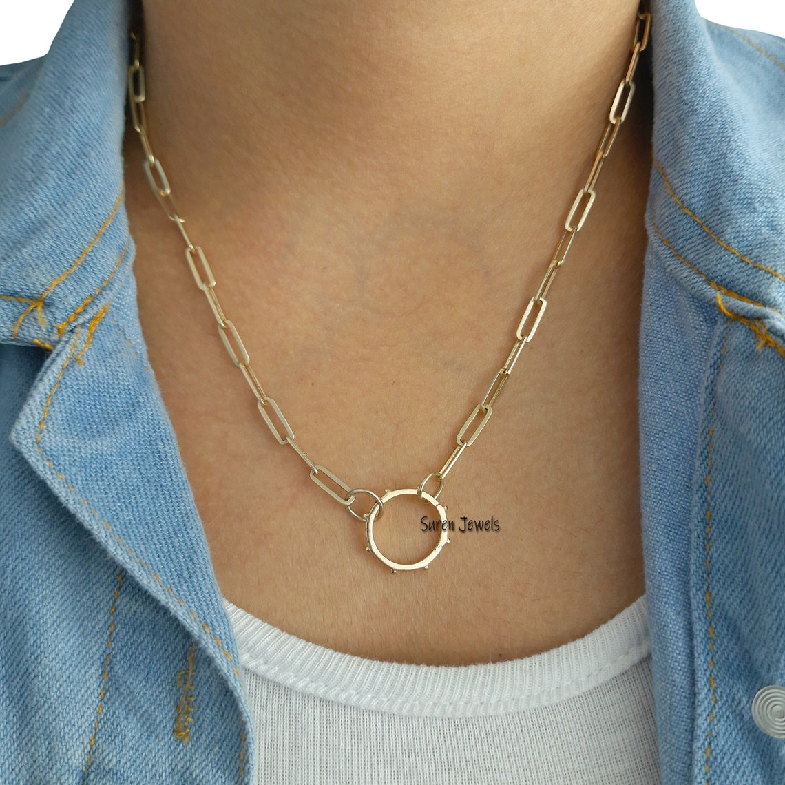 14K Solid Gold Dainty Gold Snap Clasp Round Circle Ring Etsy