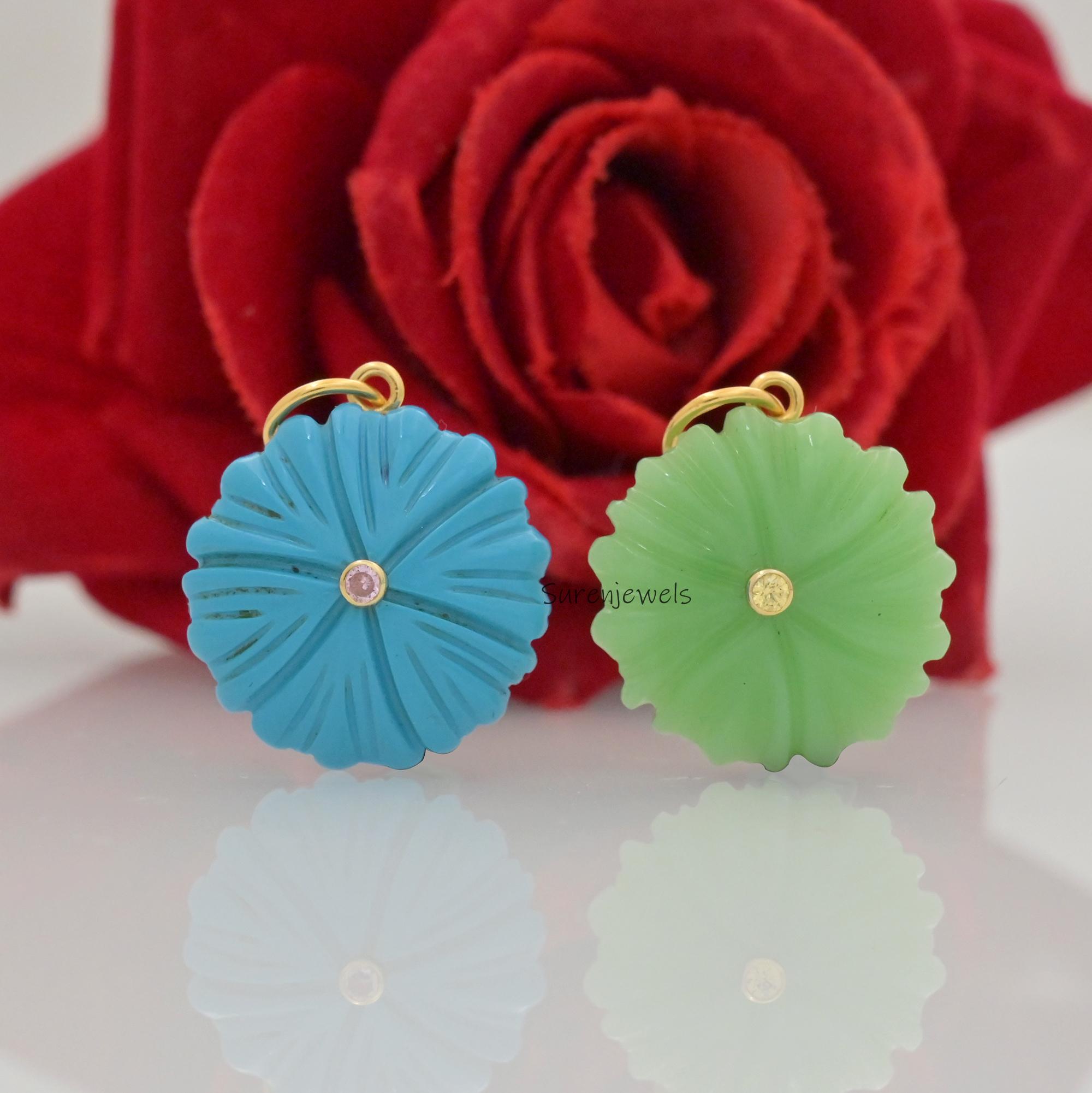 14K Gold Flower Pendant: Gemstone & Ruby CZ Charm - View 7 - Suren Jewels | SKU: SJP4375-SLYGOCRGCZ-25M