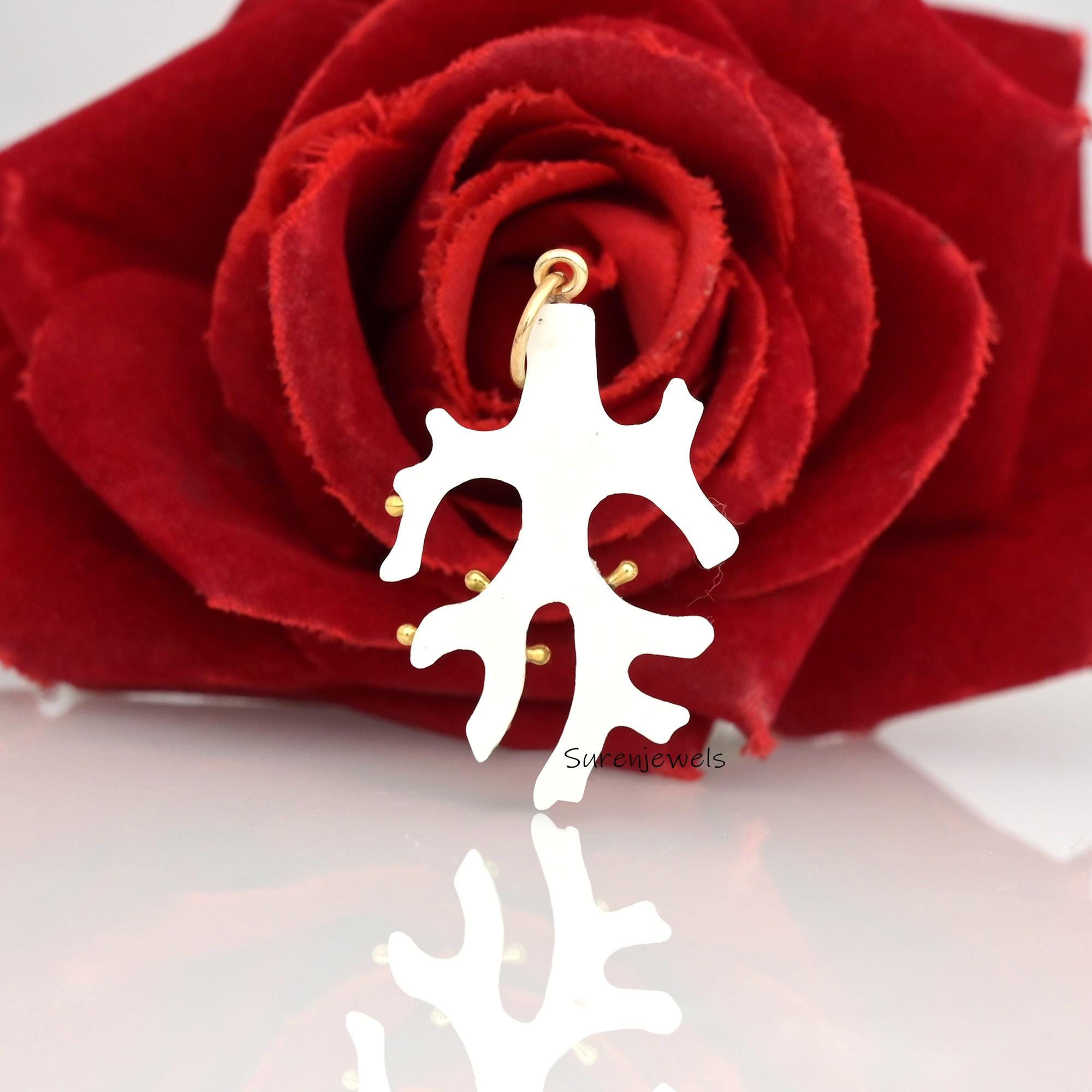 14k Gold Natural Red Coral Branch Pendant - View 5 - Suren Jewels | SKU: SJP1720