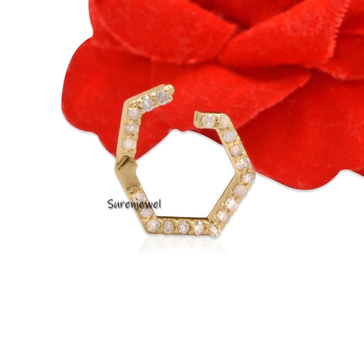 14K Gold Hexagon Charm Holder: Gemstone Push Lock Connector - Suren Jewels | SKU: SJP691-14KYGDI