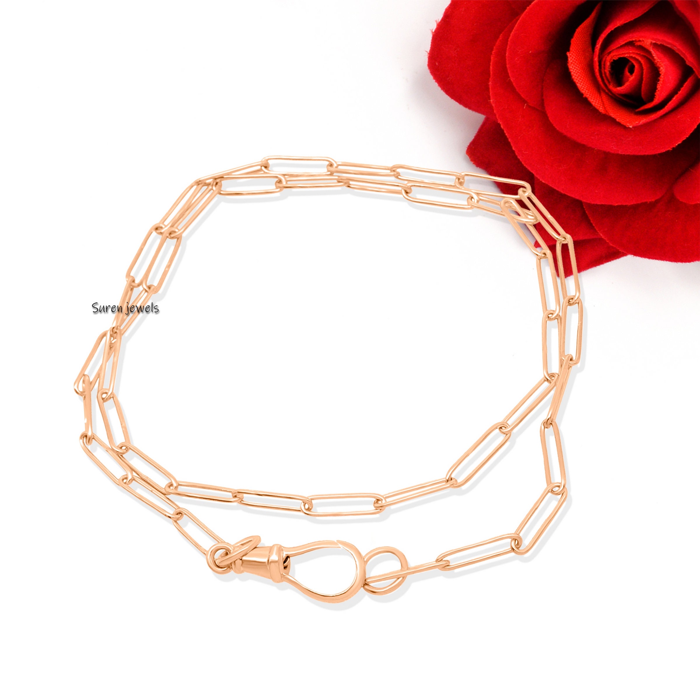Sterling Silver Paperclip Chain Necklace: Swivel Carabiner Lock - View 5 - Suren Jewels | SKU: SJN04-/ G2-14KYG-11M-18I-F214