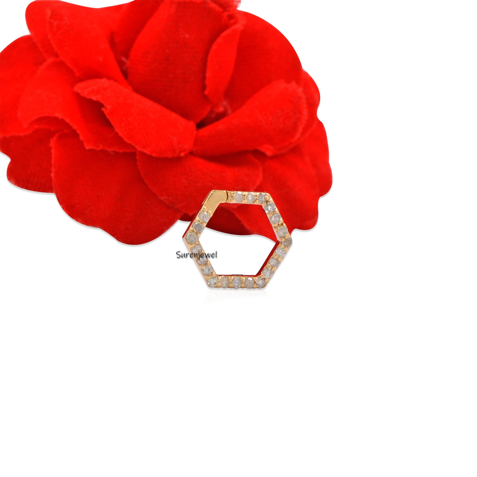14K Gold Hexagon Charm Holder: Gemstone Push Lock Connector - View 7 - Suren Jewels | SKU: SJP691-14KYGDI