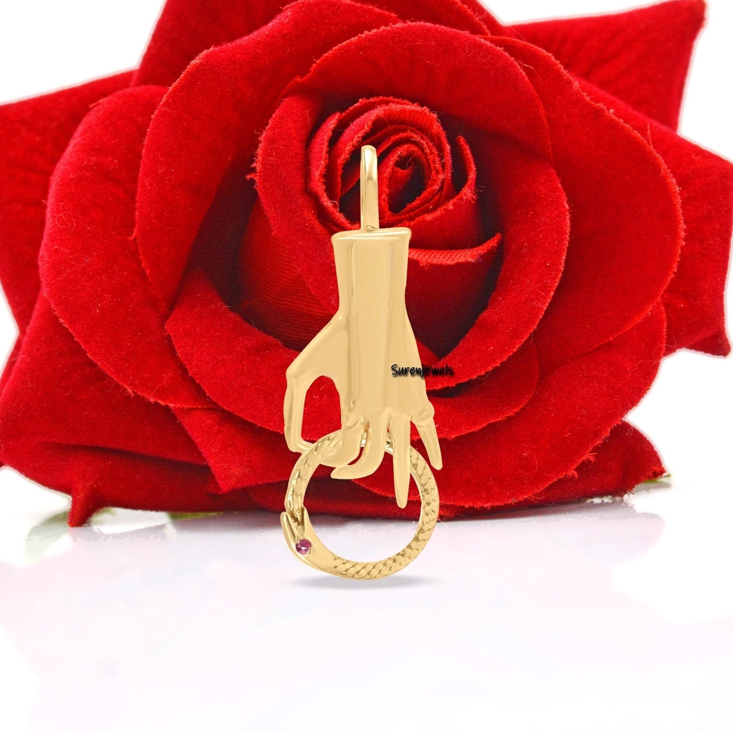 14k Gold Helping Hand Charm Holder: Figa Hand Pendant - Suren Jewels | SKU: SJP1196-SLYGDI