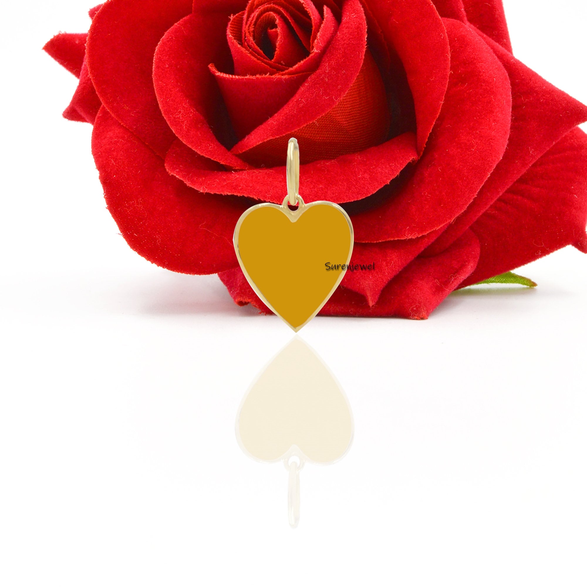 14K Gold Enamel Heart Pendant: Valentine Jewelry - View 5 - Suren Jewels | SKU: SJP507-14KYGELP-21M