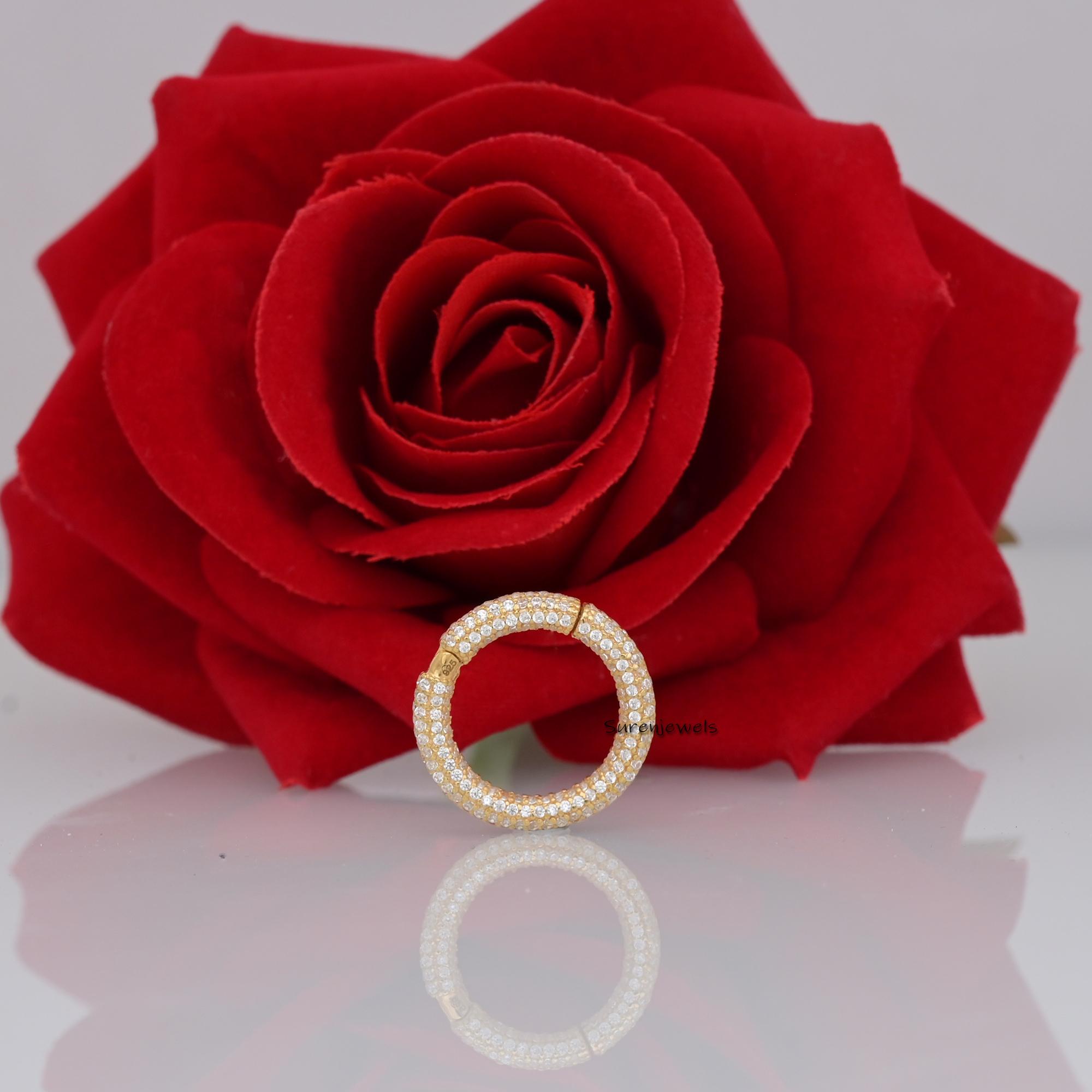 14K Solid Gold Diamond Circle Charm Connector: Handmade Pendant Enhancer - View 3 - Suren Jewels | SKU: SJP700