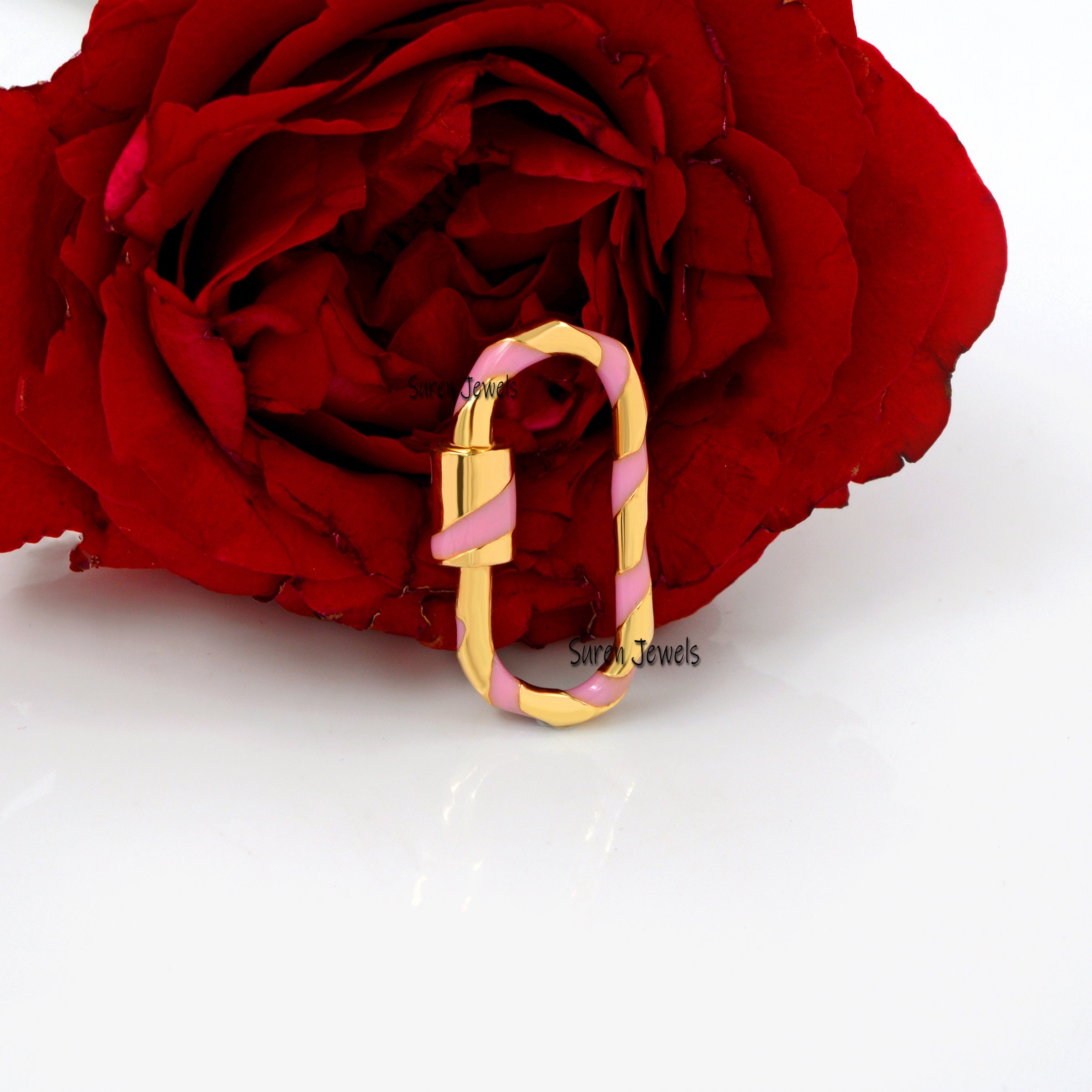 Handmade 925 Silver Enamel Carabiner Lock: Designer Jewelry - View 4 - Suren Jewels | SKU: SJC133-SLYGELG-25M
