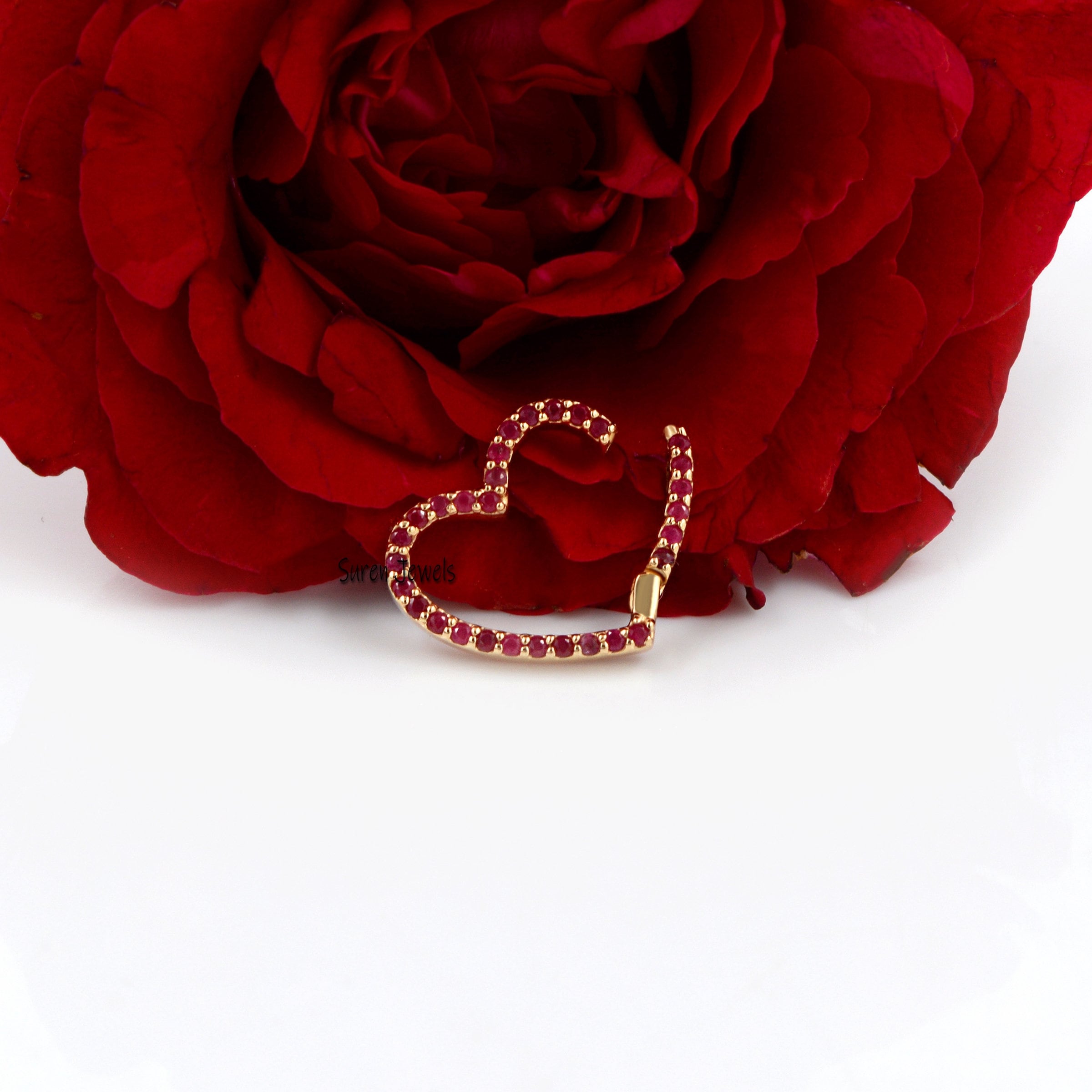 14K Solid Gold Heart Charm Enhancer: Pink Sapphire Gemstone Holder - Suren Jewels | SKU: SJP536-SLYGPSP