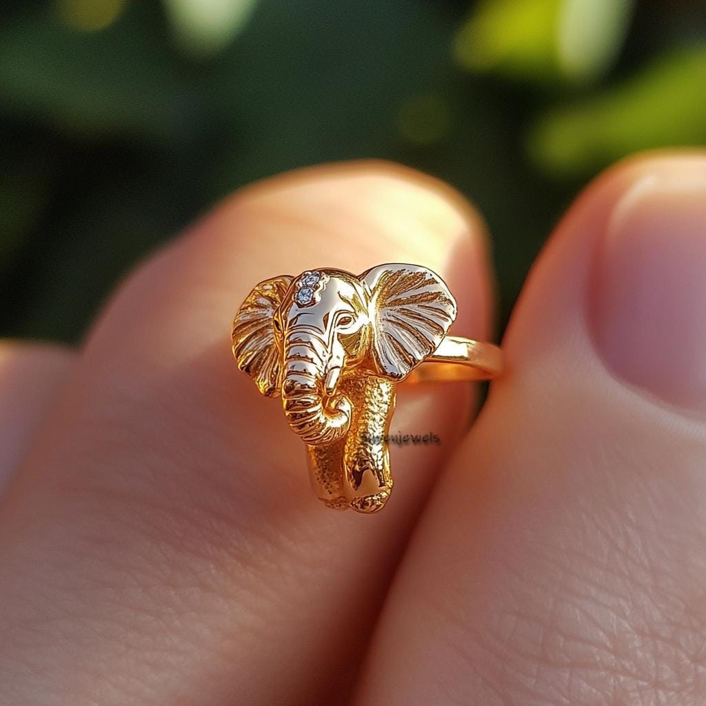 14k Gold Elephant Ring: Dainty Animal Jewelry - Suren Jewels | SKU: SJR3230-SLNS-US-7.5,SJR2938-SLRGCZ-US-7,SJR3021-SLYG-US-1