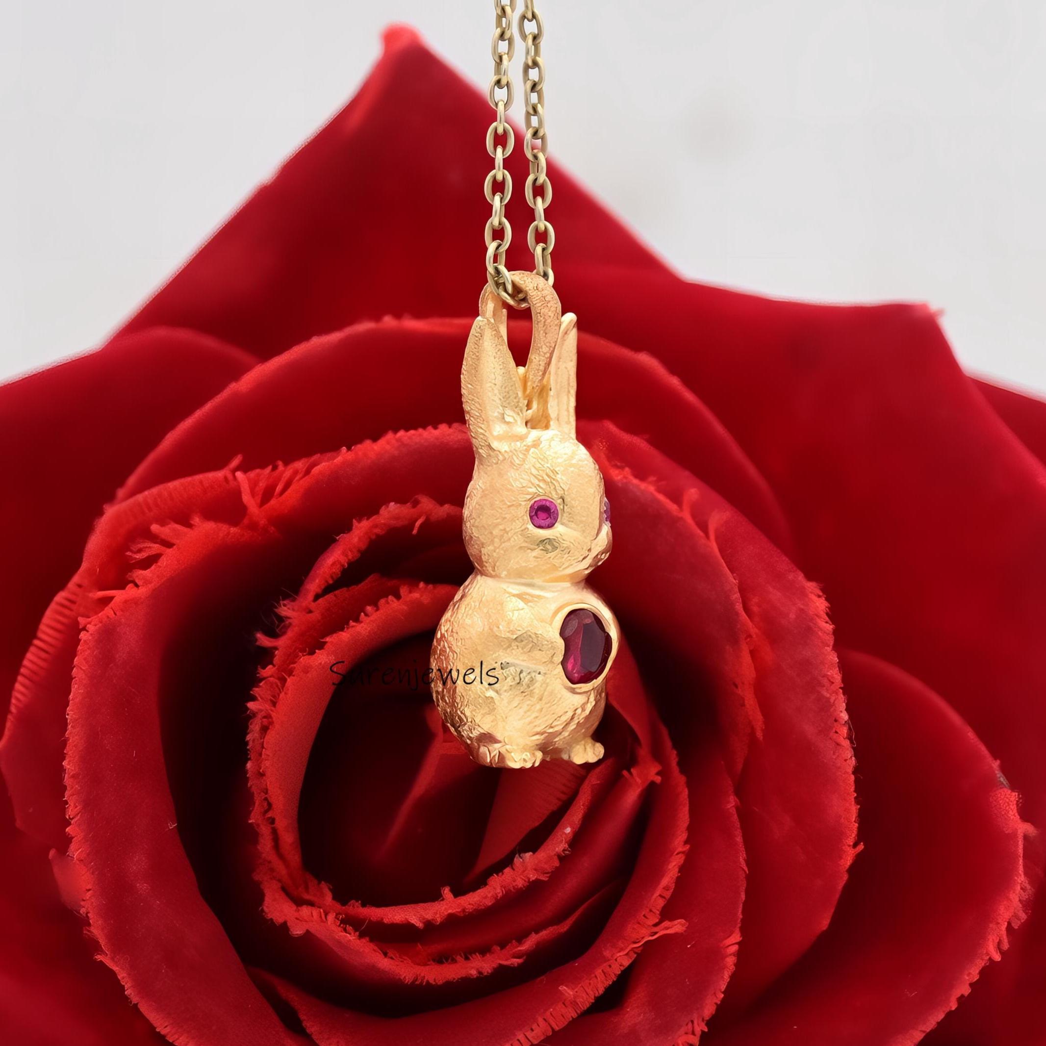 14K Gold Textured Rabbit Pendant: Animal Silver Bunny Charm - View 4 - Suren Jewels | SKU: SJP4357-SLYGRUCZ-25M