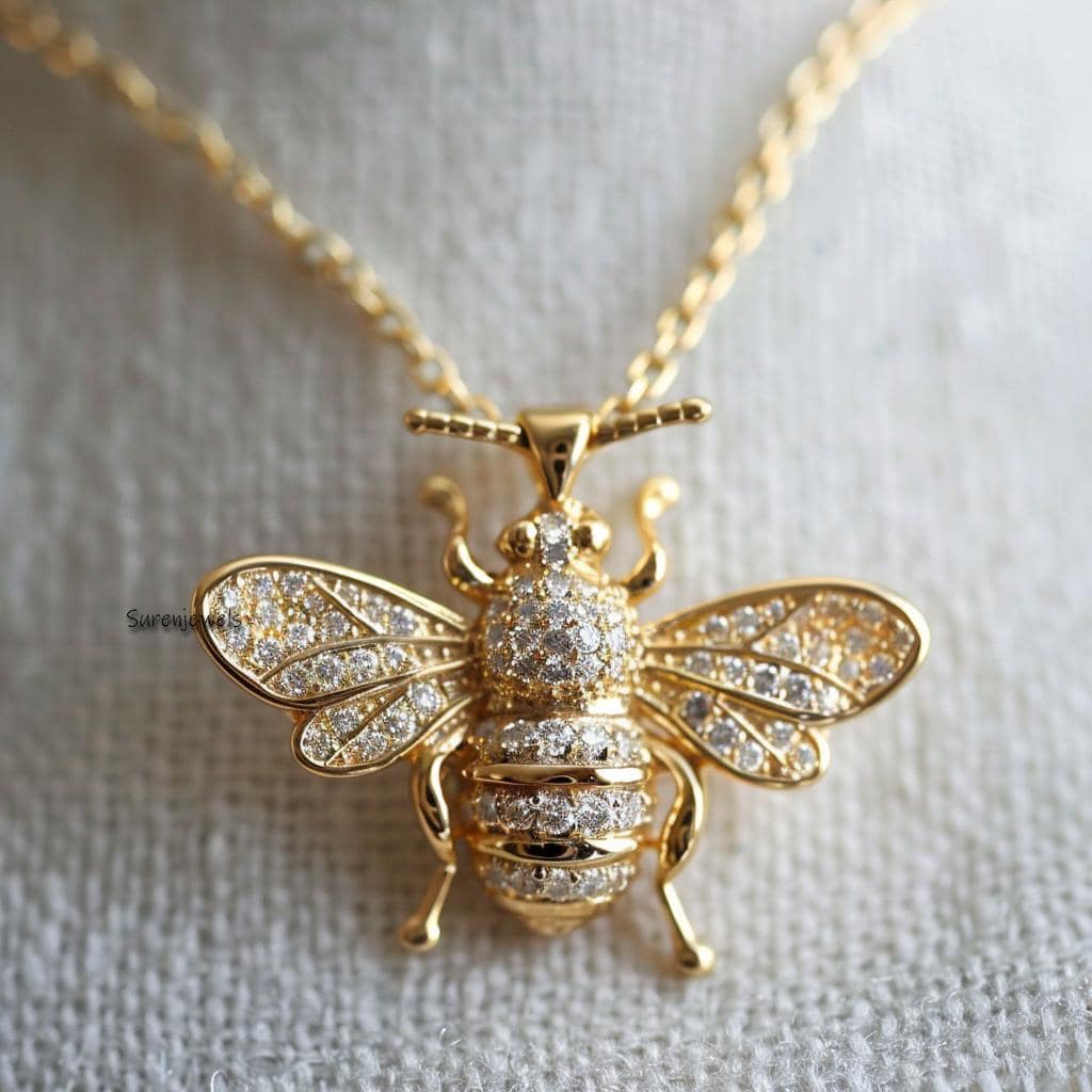 14K Gold Plated Diamond Honey Bee Pendant: Gemstone Silver Charm - View 6 - Suren Jewels | SKU: SJP4673-SLYGYSP-25M,SJP4207-S